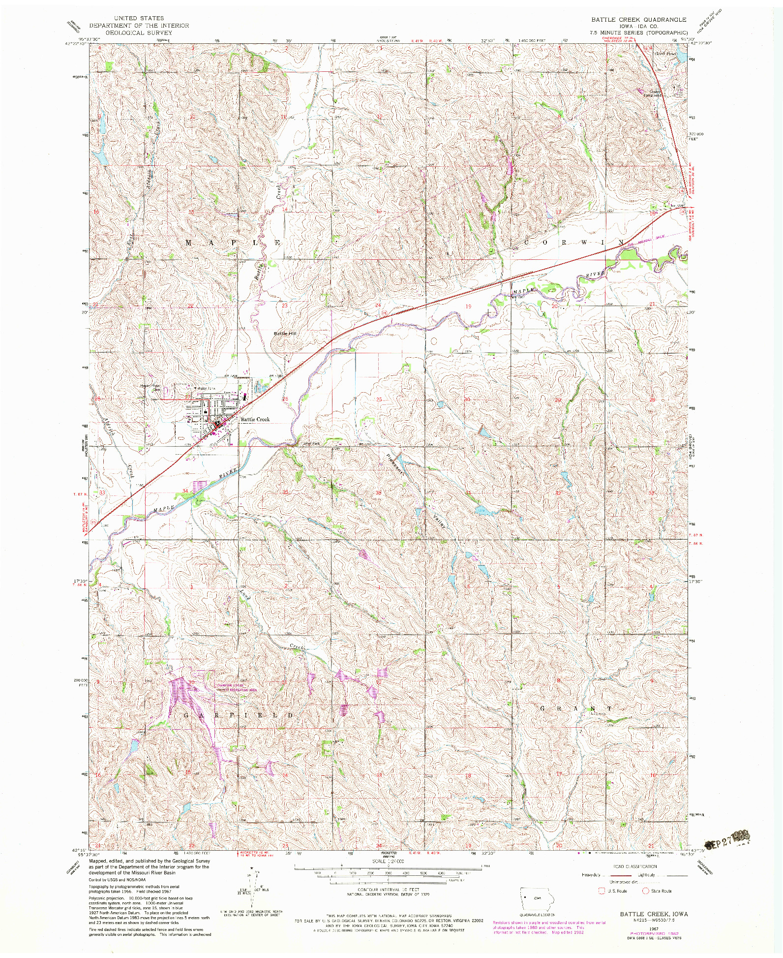 USGS 1:24000-SCALE QUADRANGLE FOR BATTLE CREEK, IA 1967