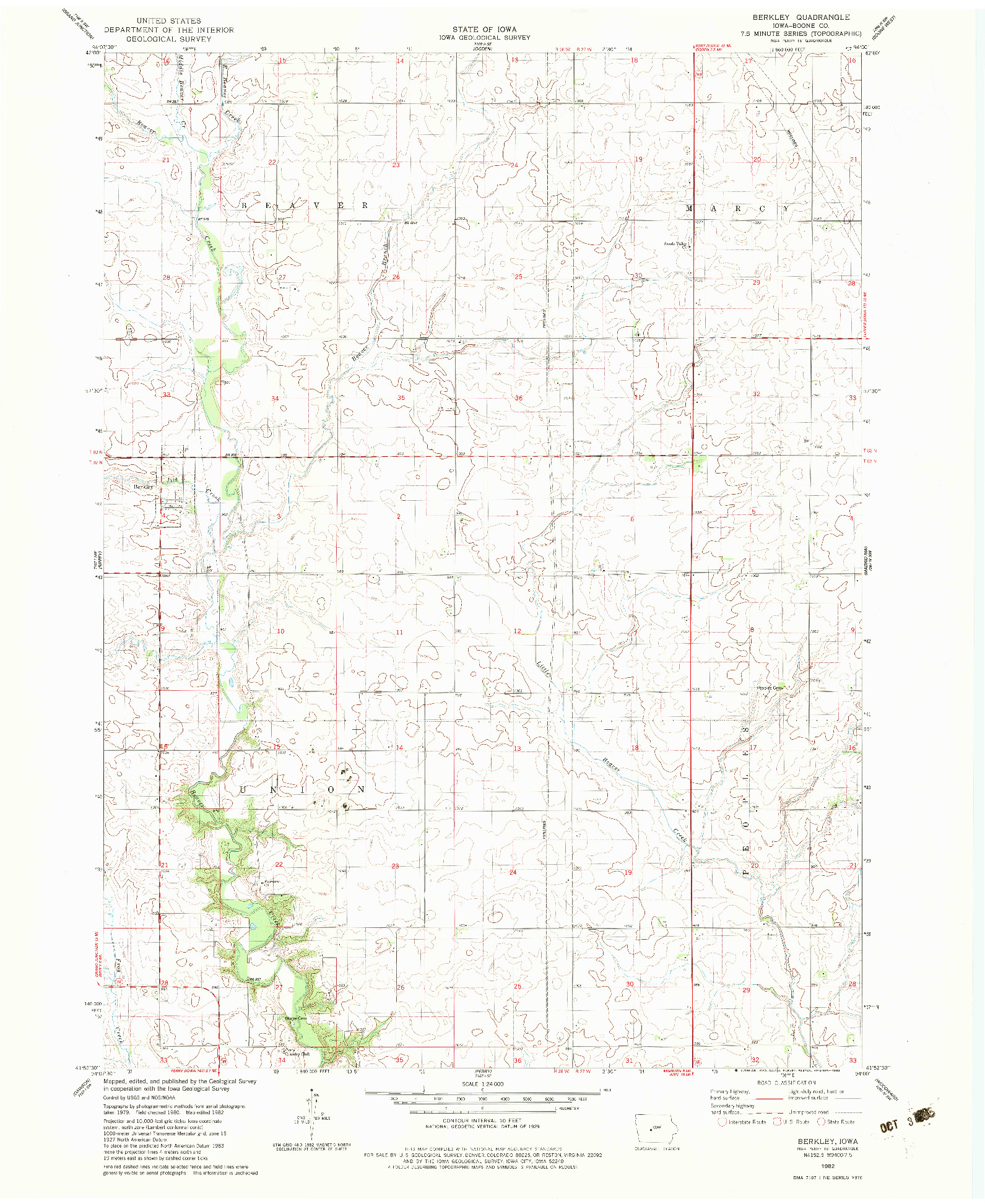 USGS 1:24000-SCALE QUADRANGLE FOR BERKLEY, IA 1982