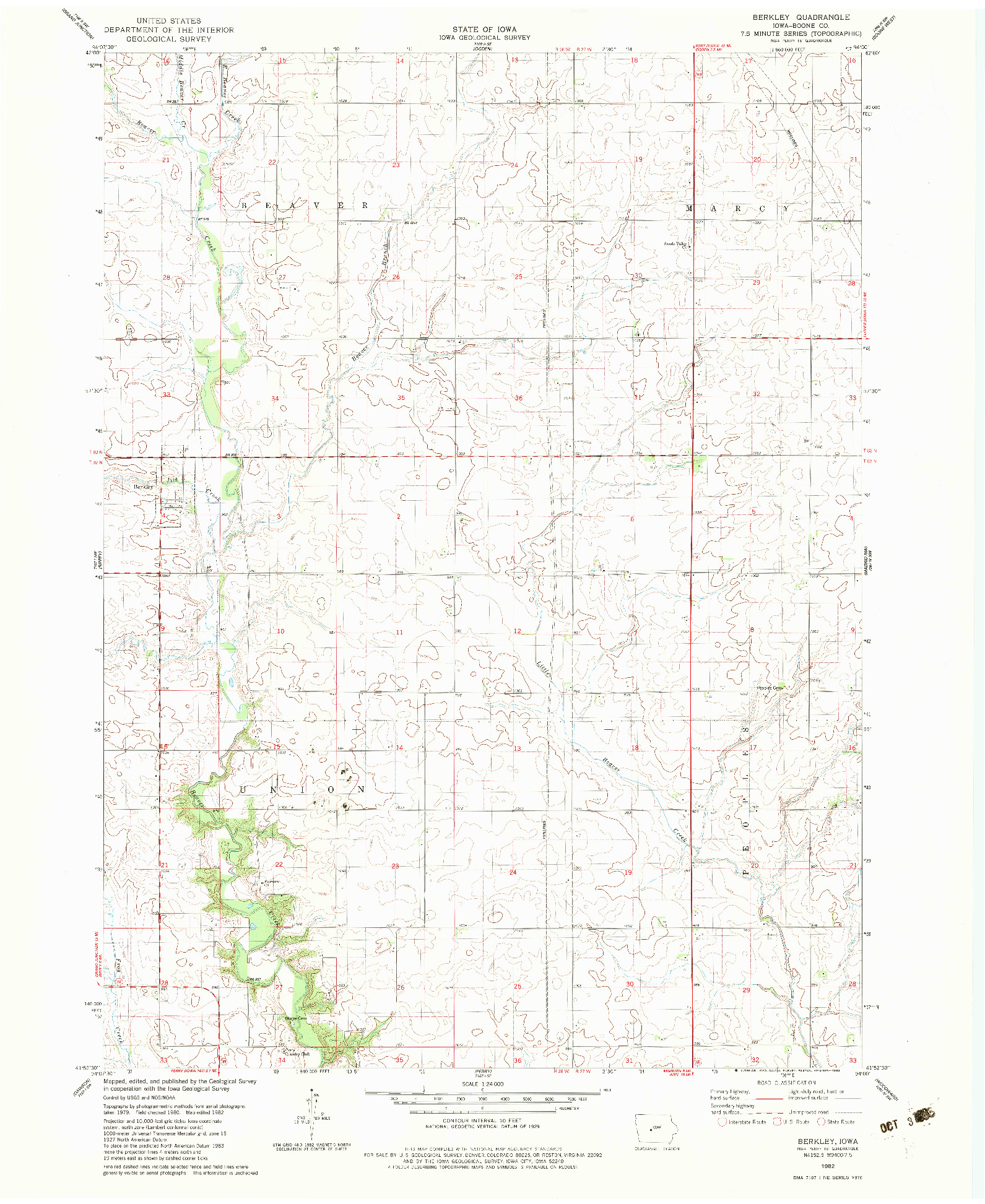 USGS 1:24000-SCALE QUADRANGLE FOR BERKLEY, IA 1982
