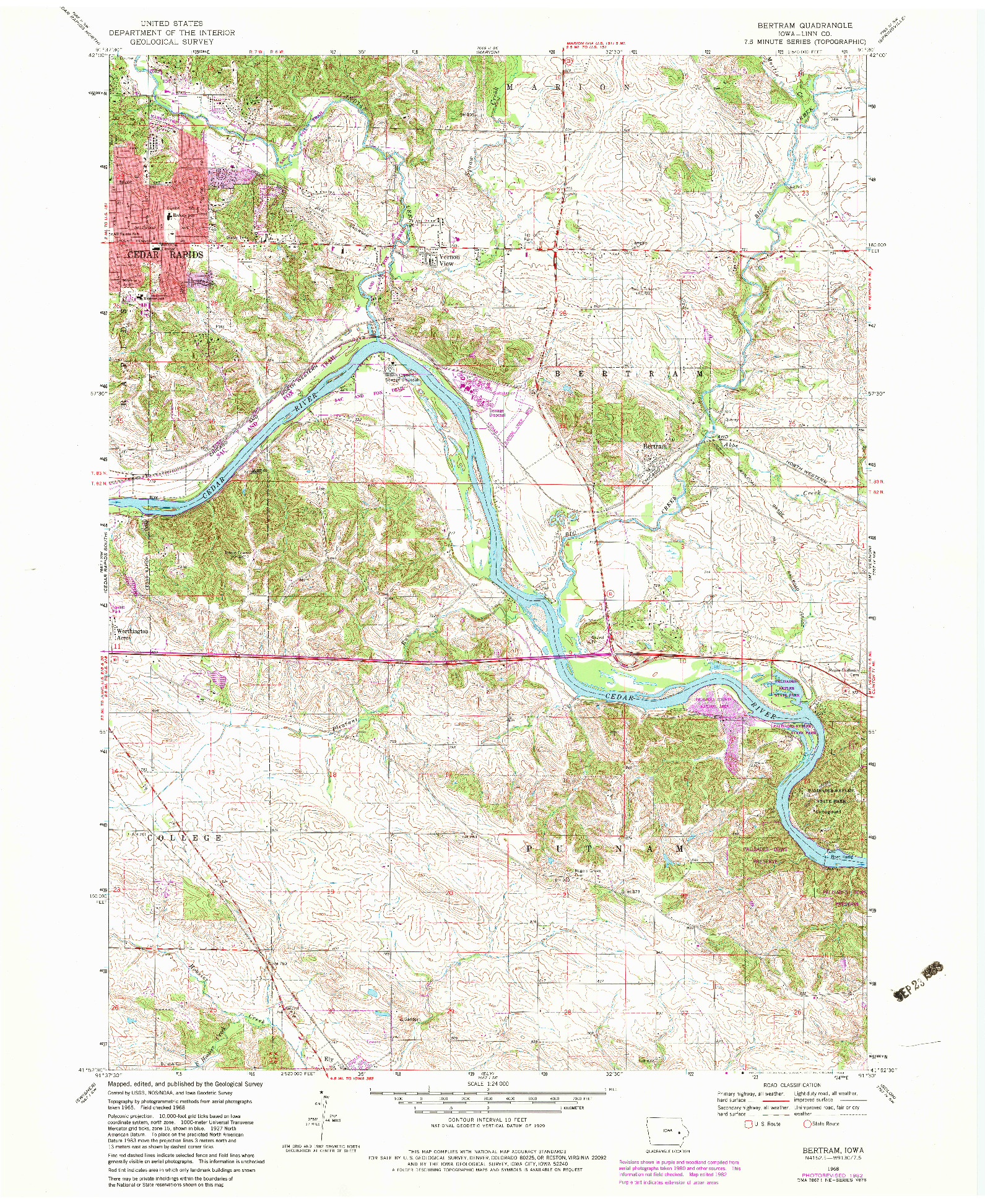 USGS 1:24000-SCALE QUADRANGLE FOR BERTRAM, IA 1968