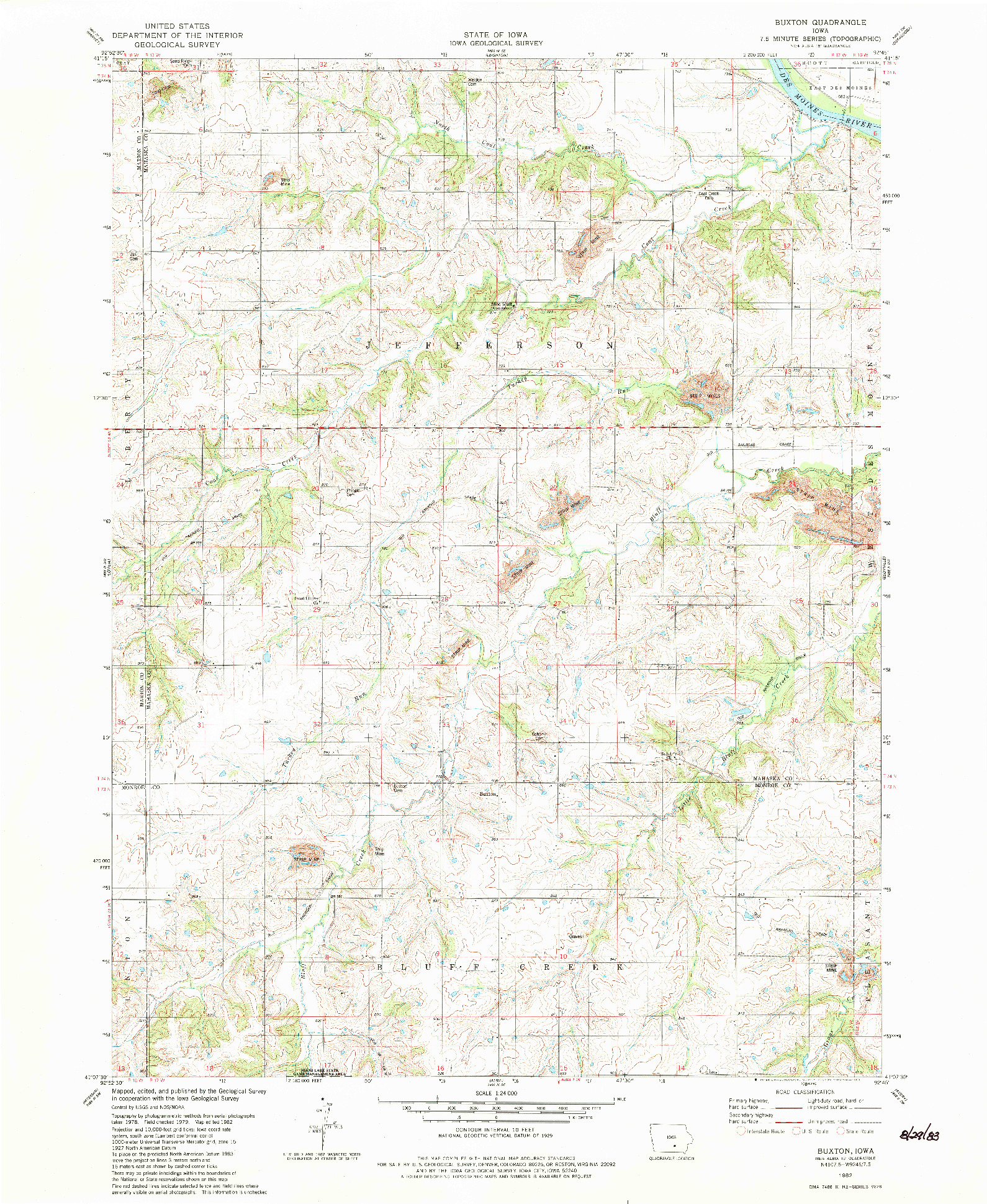 USGS 1:24000-SCALE QUADRANGLE FOR BUXTON, IA 1982