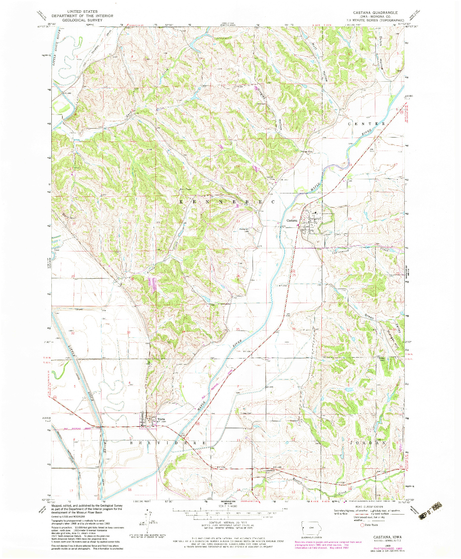 USGS 1:24000-SCALE QUADRANGLE FOR CASTANA, IA 1969