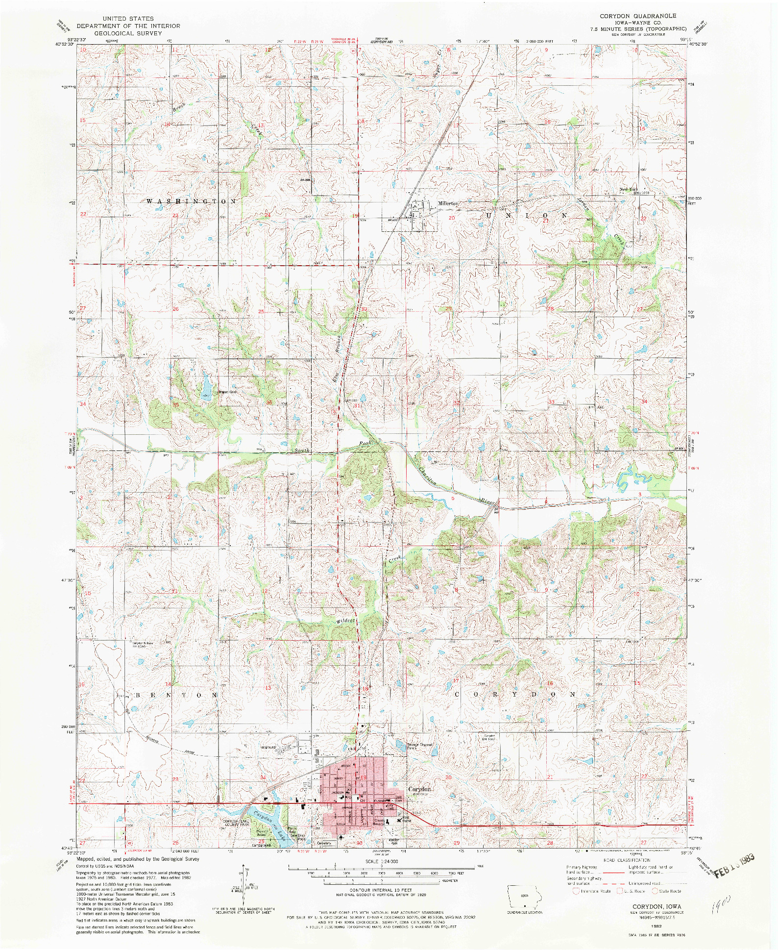 USGS 1:24000-SCALE QUADRANGLE FOR CORYDON, IA 1982