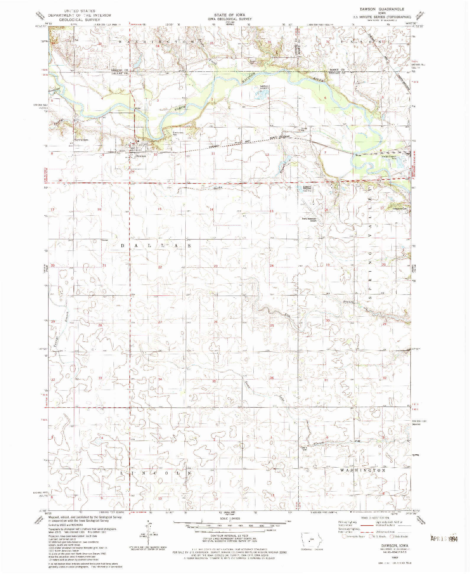 USGS 1:24000-SCALE QUADRANGLE FOR DAWSON, IA 1982