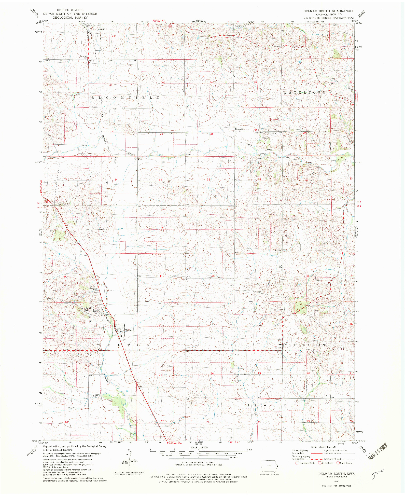 USGS 1:24000-SCALE QUADRANGLE FOR DELMAR SOUTH, IA 1980