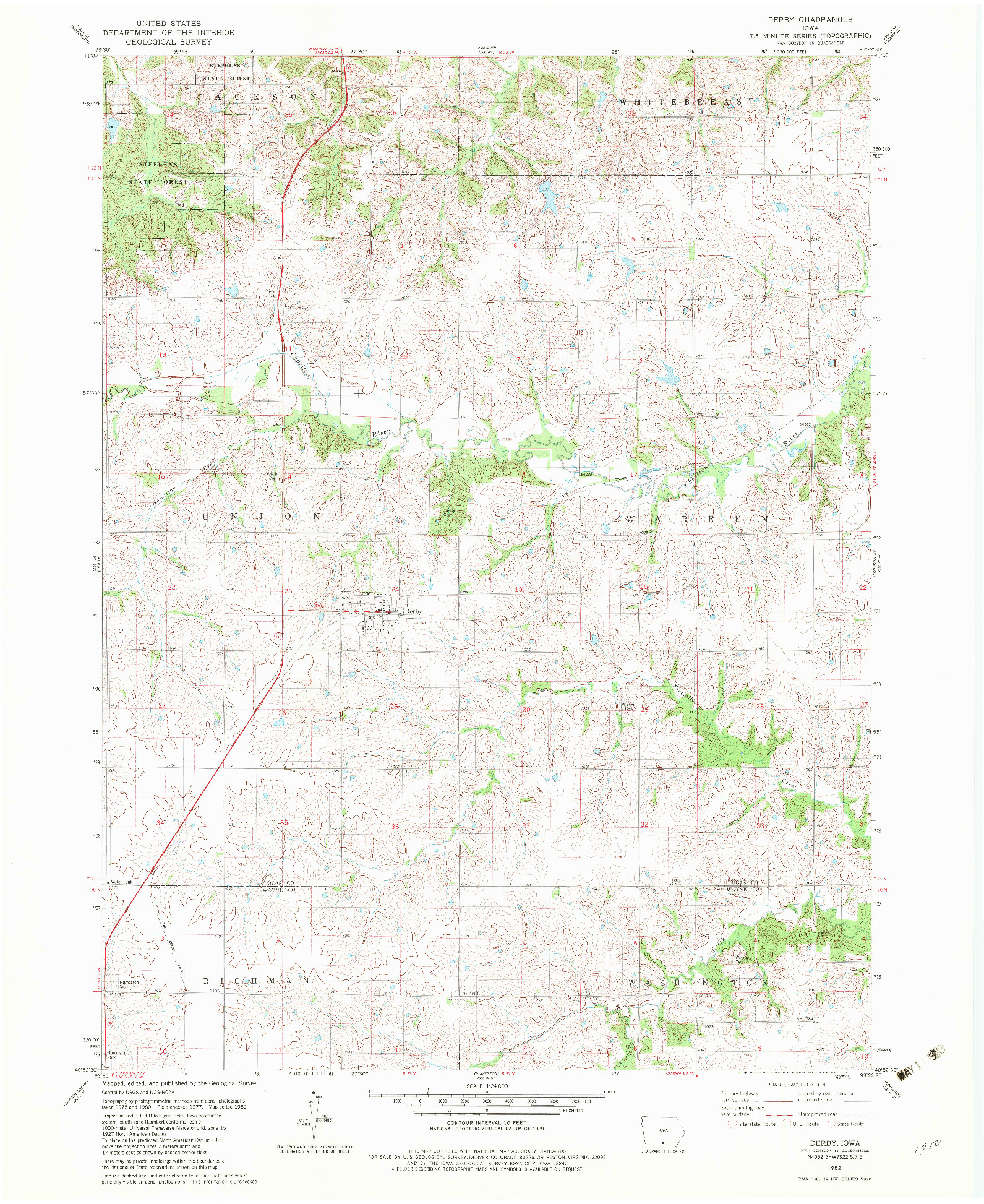 USGS 1:24000-SCALE QUADRANGLE FOR DERBY, IA 1982