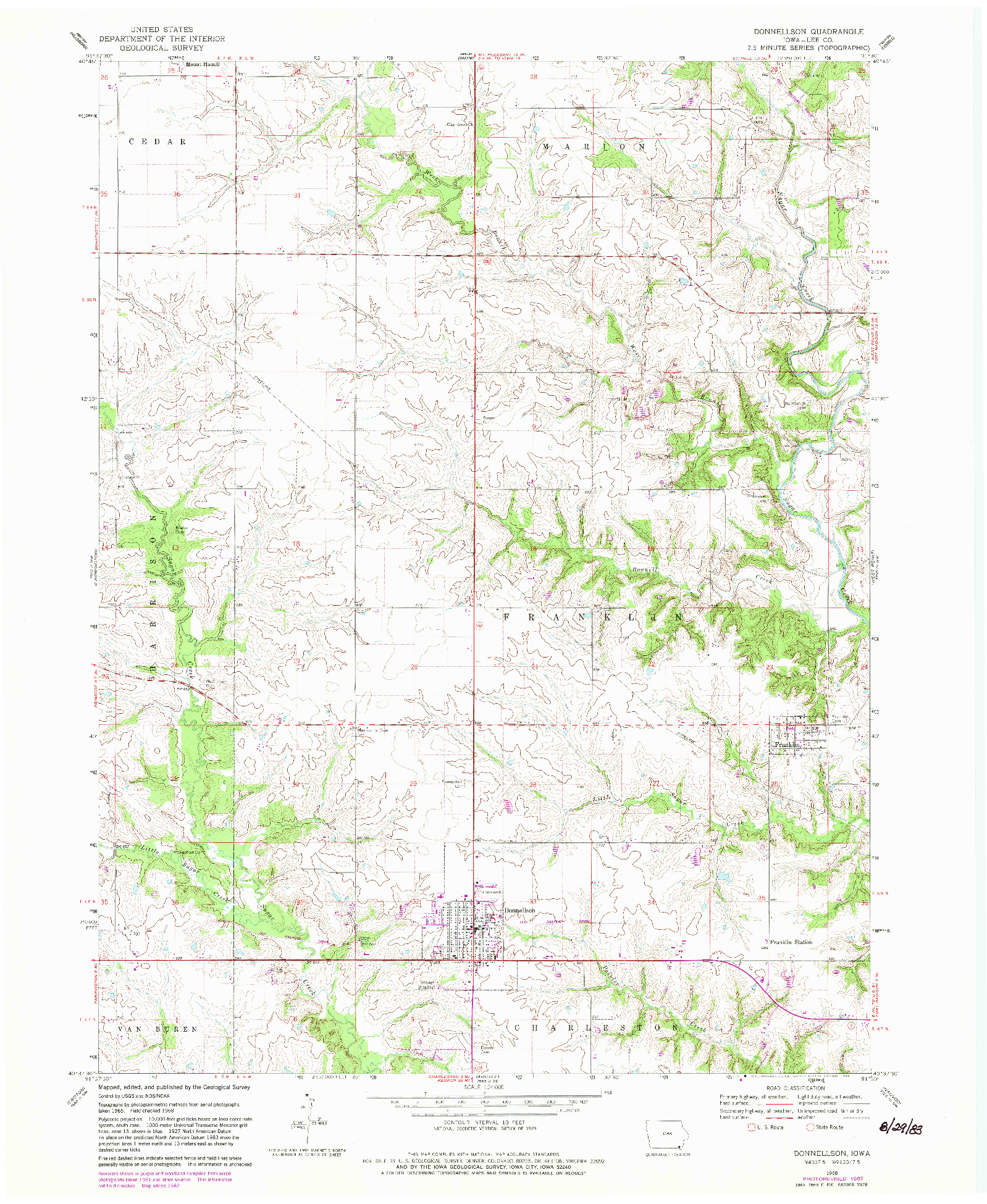 USGS 1:24000-SCALE QUADRANGLE FOR DONNELLSON, IA 1968