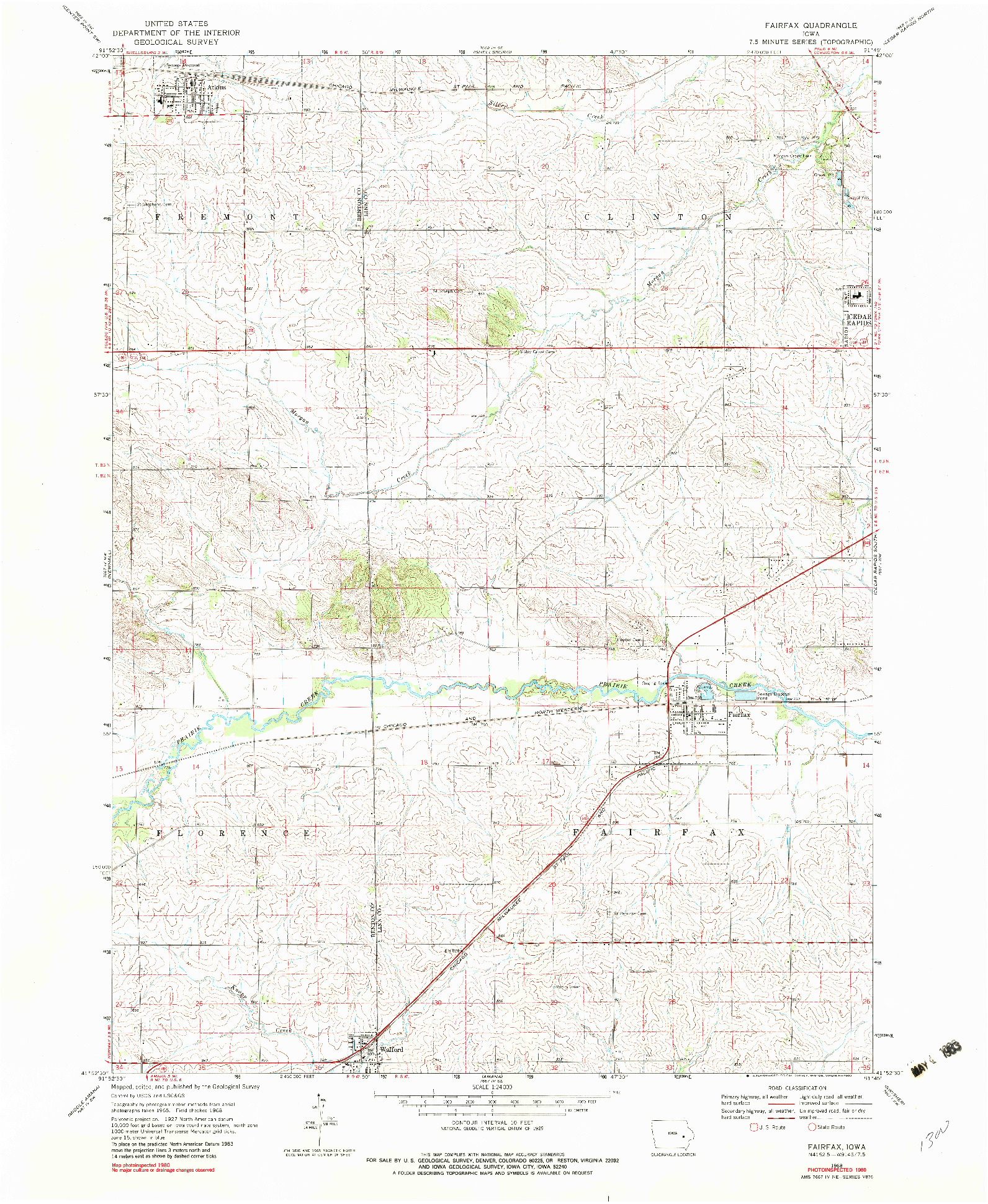 USGS 1:24000-SCALE QUADRANGLE FOR FAIRFAX, IA 1968