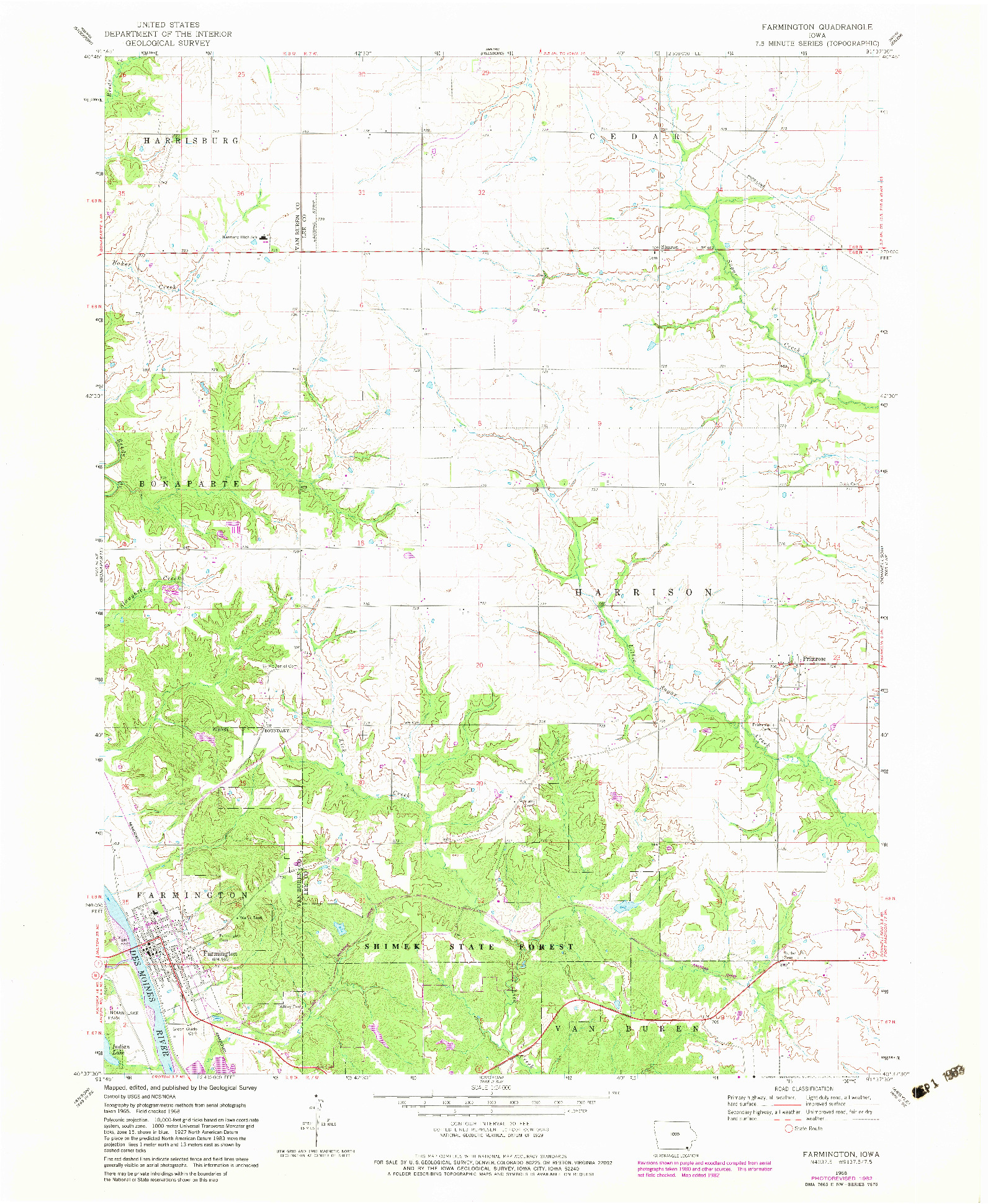 USGS 1:24000-SCALE QUADRANGLE FOR FARMINGTON, IA 1968