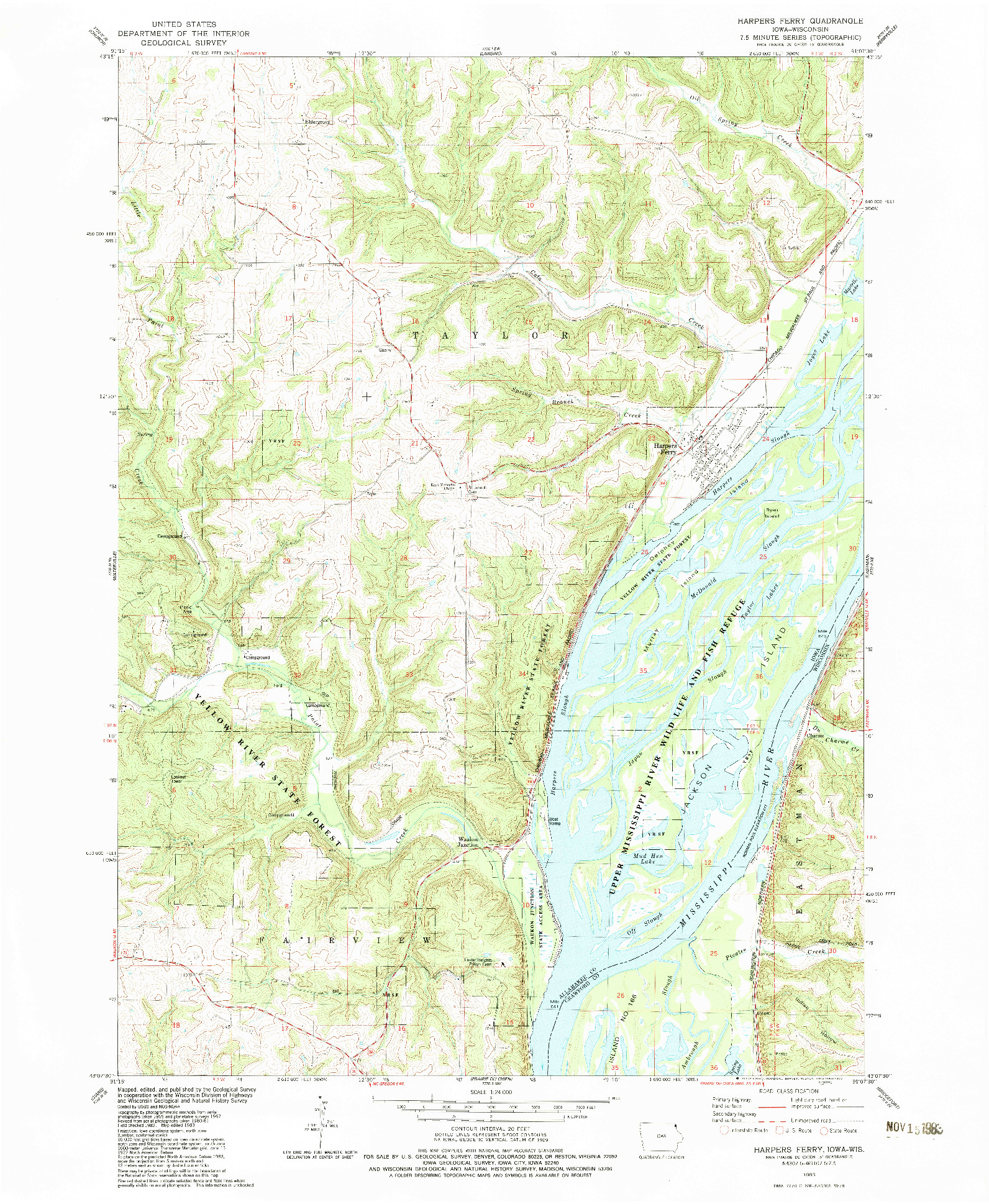 USGS 1:24000-SCALE QUADRANGLE FOR HARPERS FERRY, IA 1983