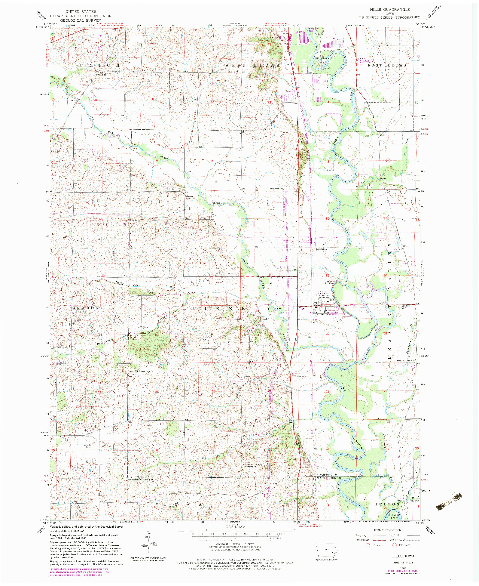 USGS 1:24000-SCALE QUADRANGLE FOR HILLS, IA 1965