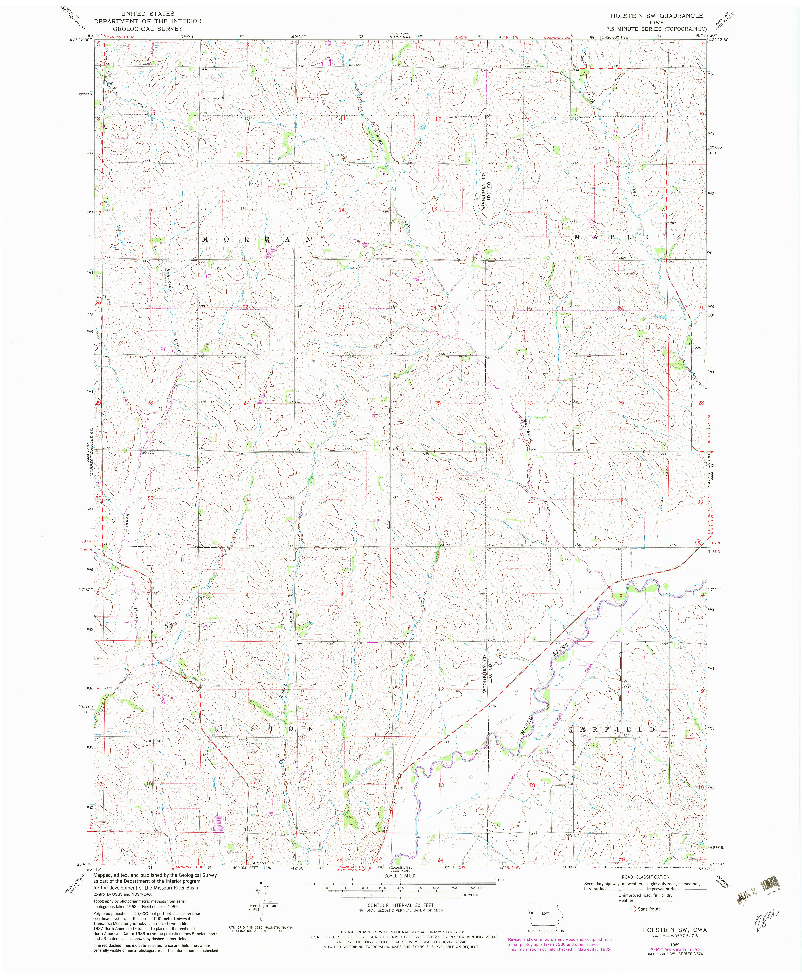 USGS 1:24000-SCALE QUADRANGLE FOR HOLSTEIN SW, IA 1969