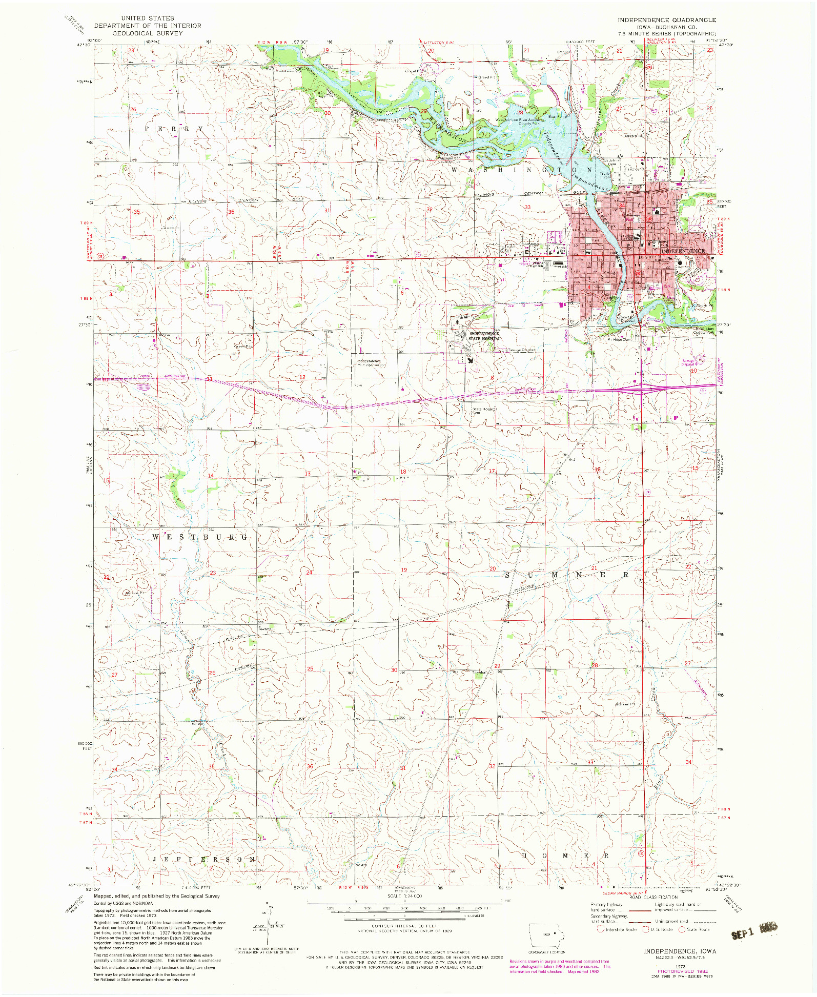 USGS 1:24000-SCALE QUADRANGLE FOR INDEPENDENCE, IA 1973