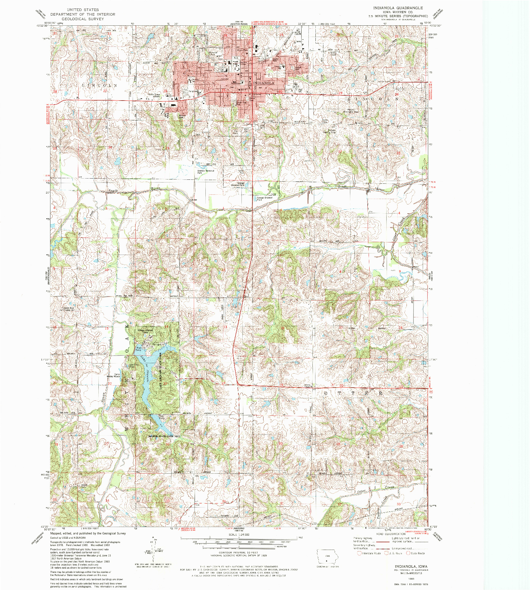 USGS 1:24000-SCALE QUADRANGLE FOR INDIANOLA, IA 1983