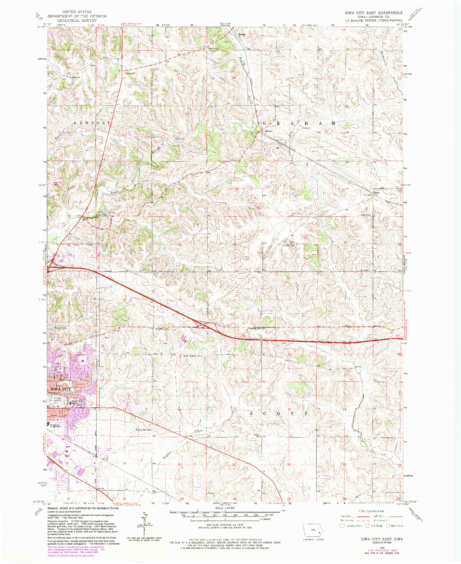 USGS 1:24000-SCALE QUADRANGLE FOR IOWA CITY EAST, IA 1965