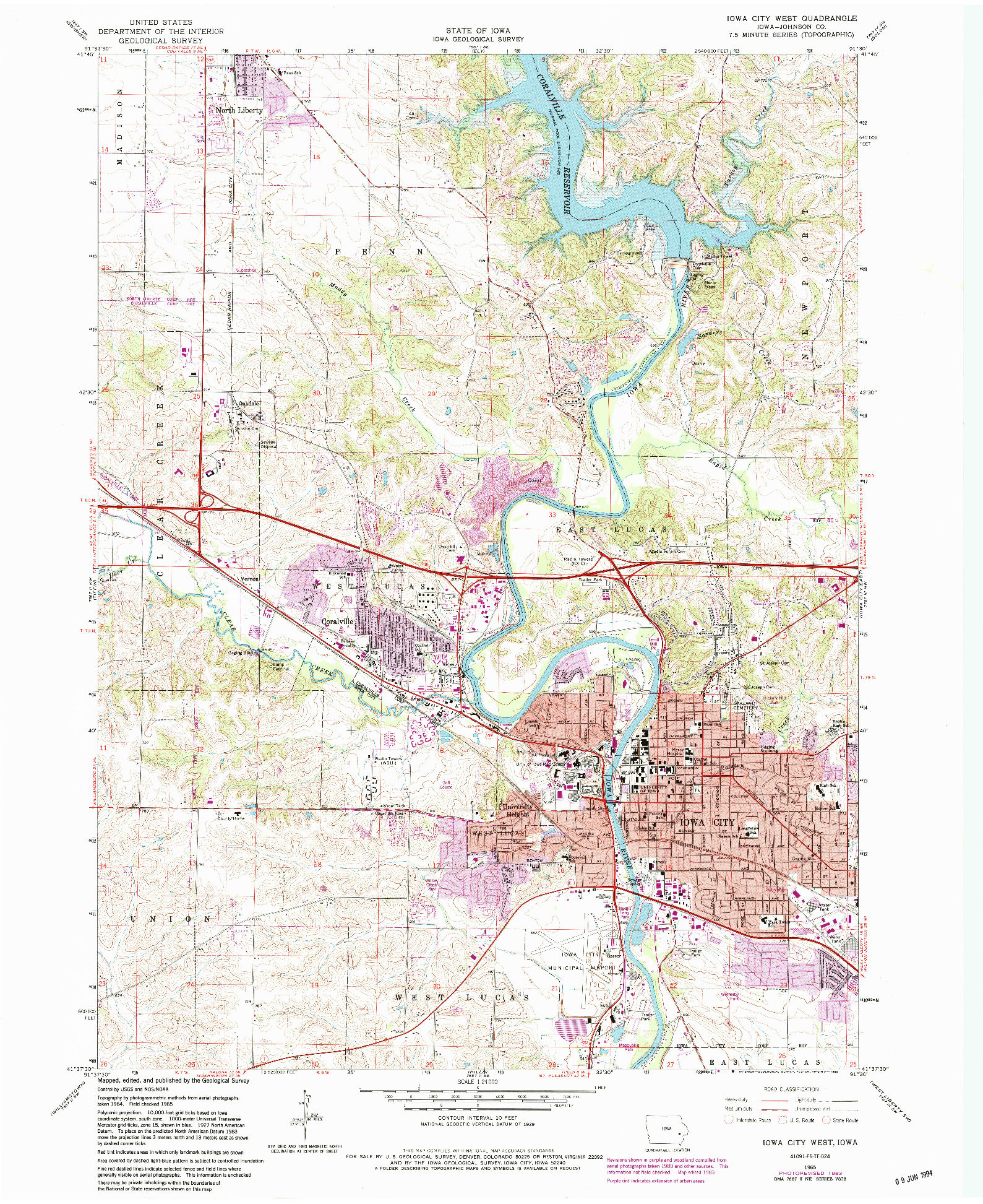 USGS 1:24000-SCALE QUADRANGLE FOR IOWA CITY WEST, IA 1965