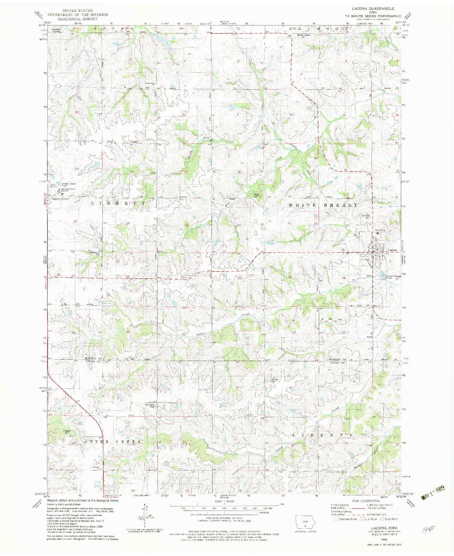USGS 1:24000-SCALE QUADRANGLE FOR LACONA, IA 1982