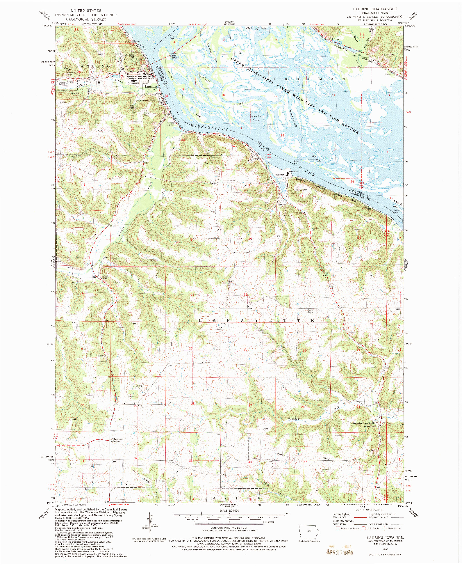 USGS 1:24000-SCALE QUADRANGLE FOR LANSING, IA 1983