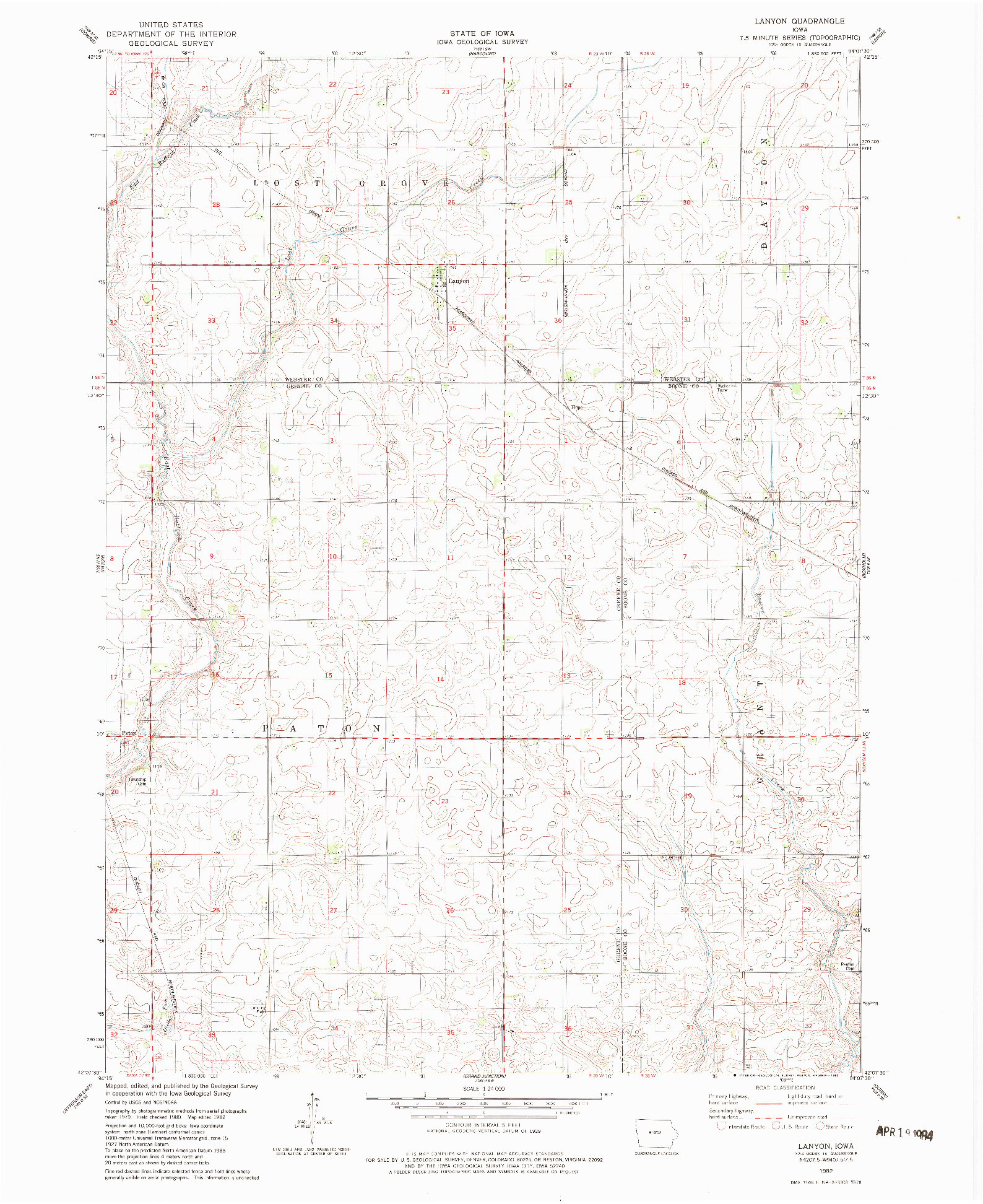 USGS 1:24000-SCALE QUADRANGLE FOR LANYON, IA 1982