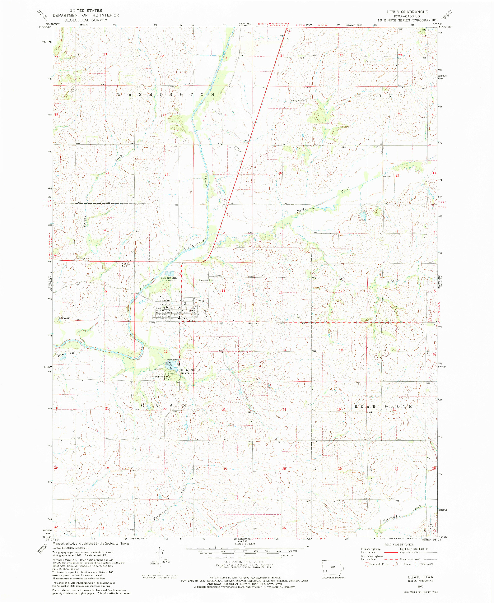 USGS 1:24000-SCALE QUADRANGLE FOR LEWIS, IA 1971