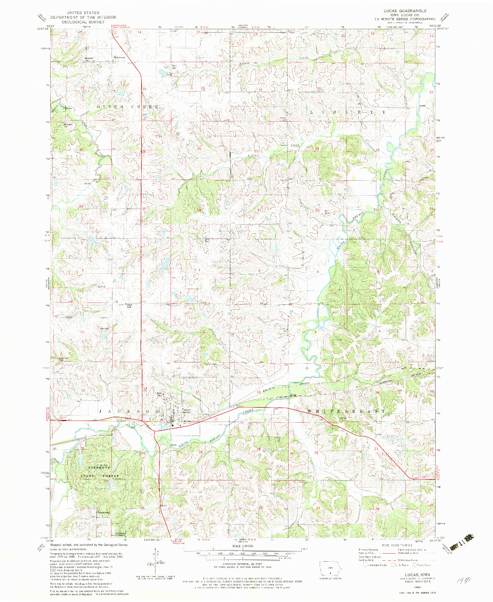 USGS 1:24000-SCALE QUADRANGLE FOR LUCAS, IA 1982