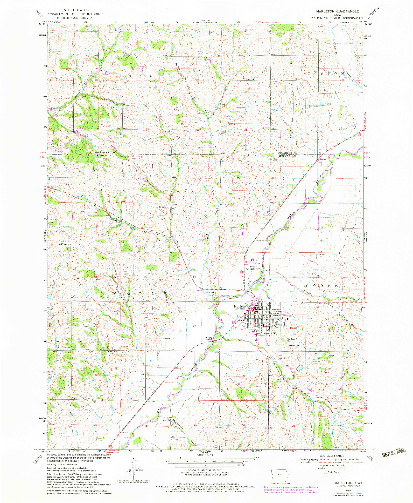USGS 1:24000-SCALE QUADRANGLE FOR MAPLETON, IA 1969