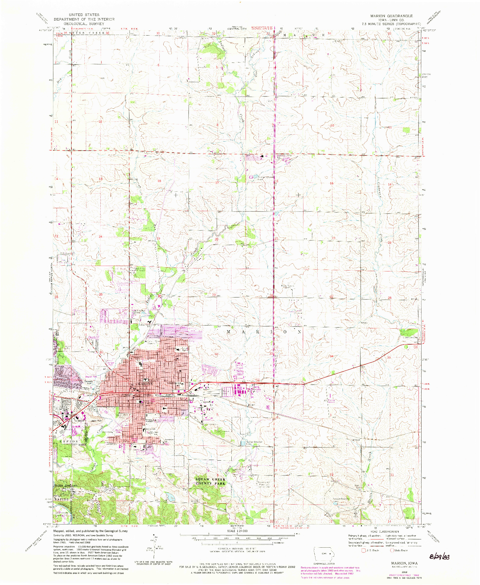 USGS 1:24000-SCALE QUADRANGLE FOR MARION, IA 1968