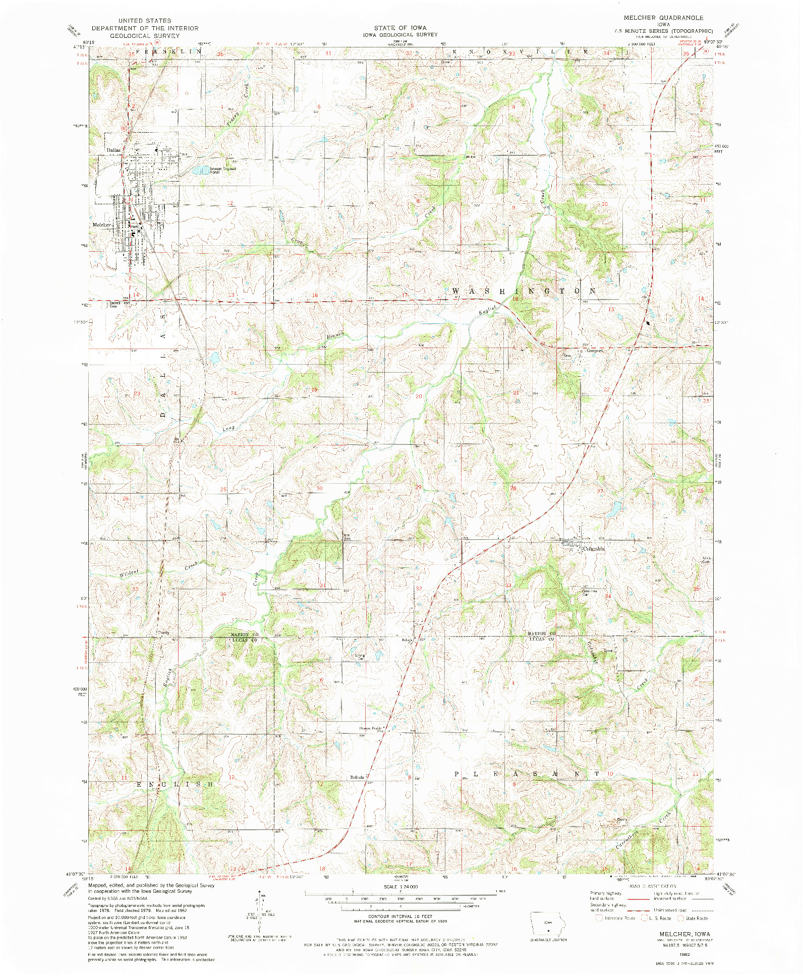 USGS 1:24000-SCALE QUADRANGLE FOR MELCHER, IA 1982