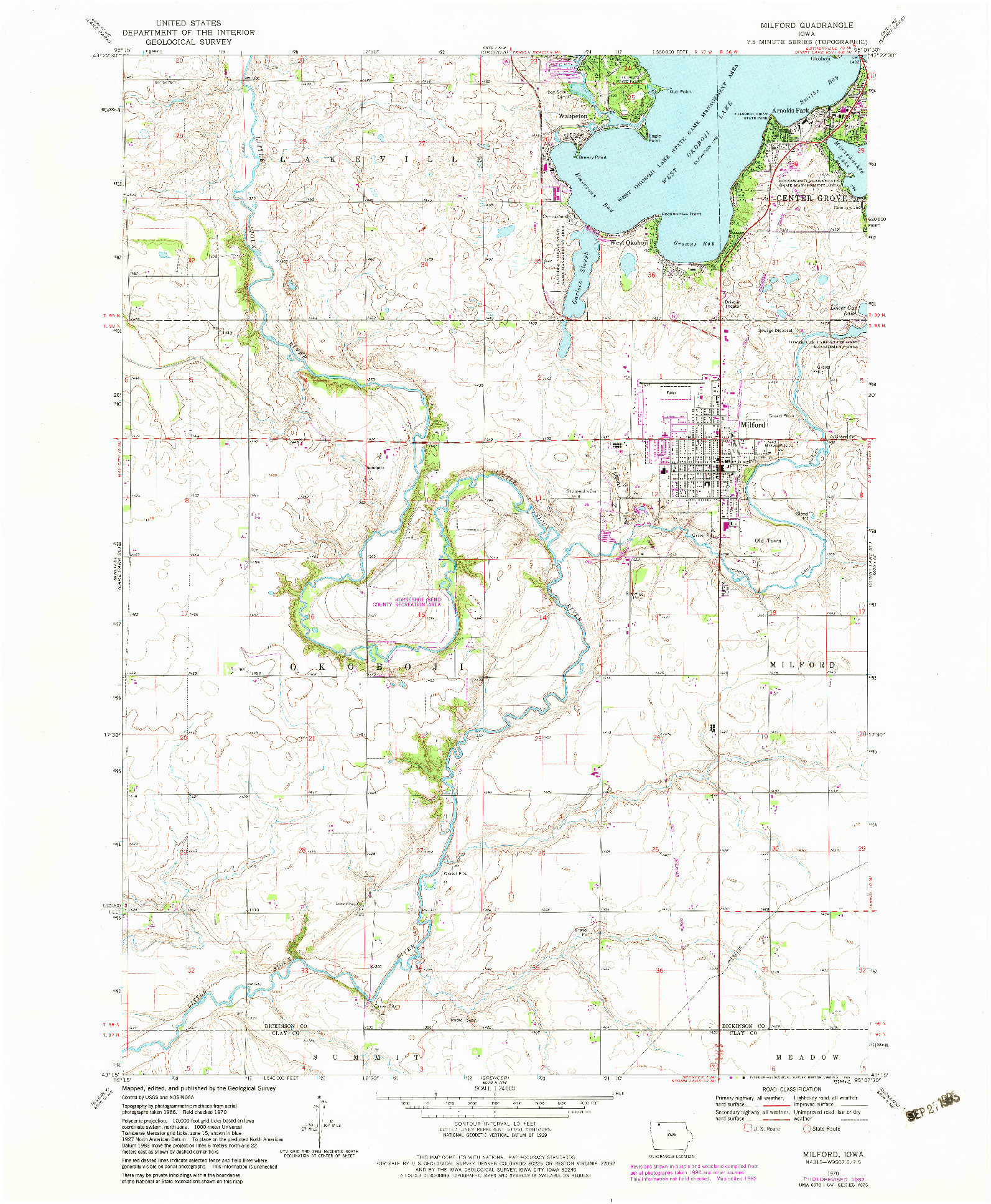USGS 1:24000-SCALE QUADRANGLE FOR MILFORD, IA 1970