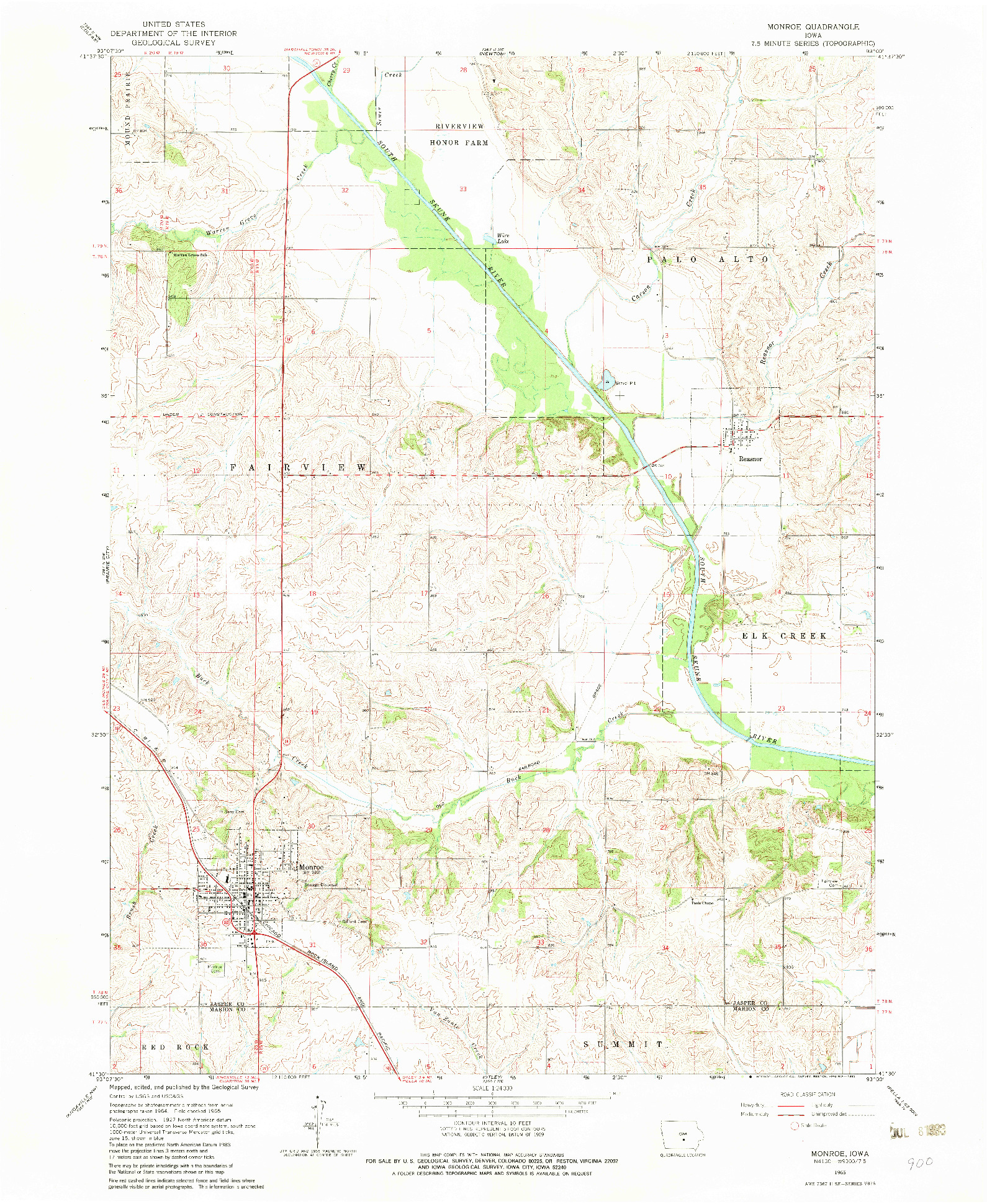 USGS 1:24000-SCALE QUADRANGLE FOR MONROE, IA 1965