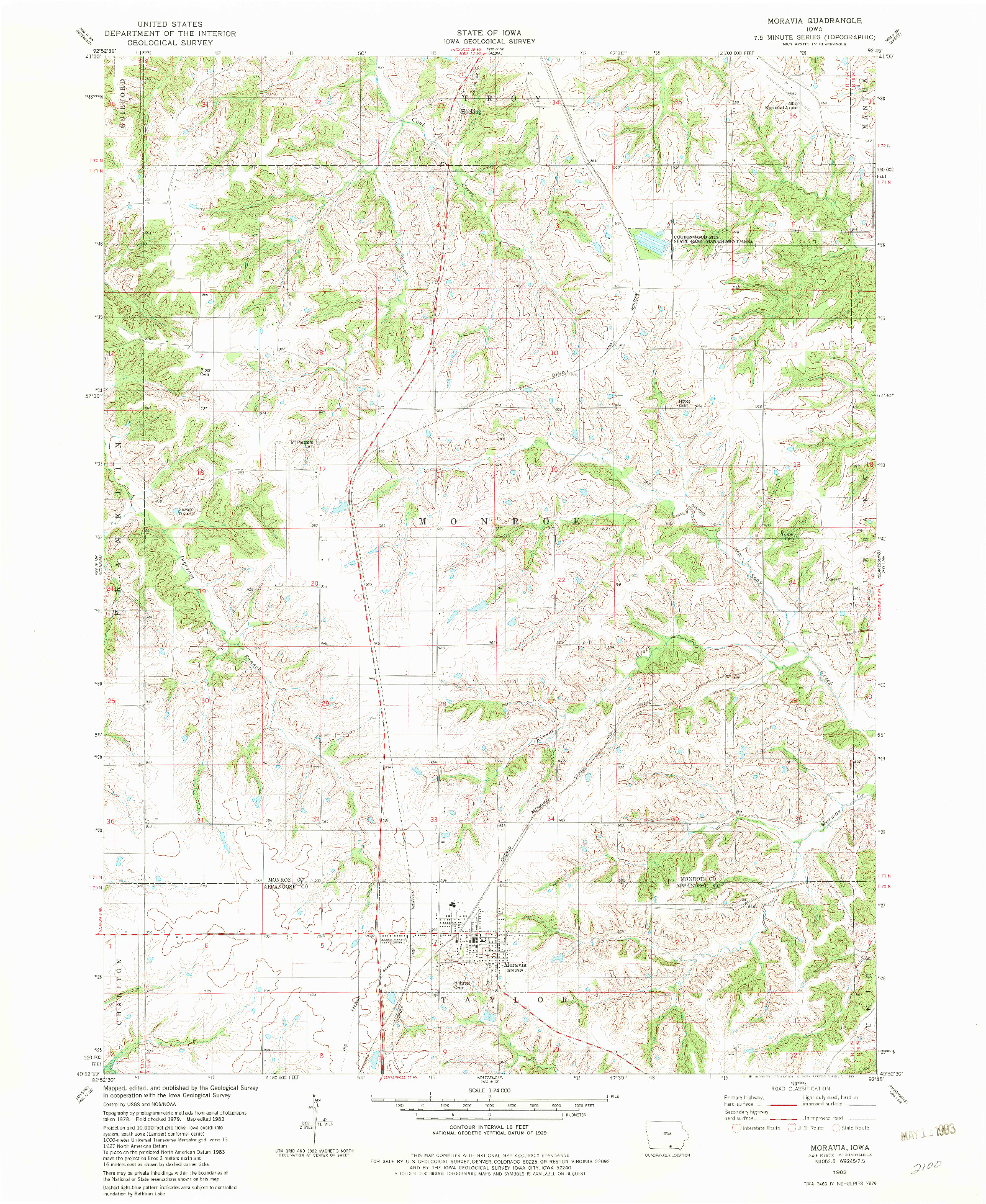 USGS 1:24000-SCALE QUADRANGLE FOR MORAVIA, IA 1982