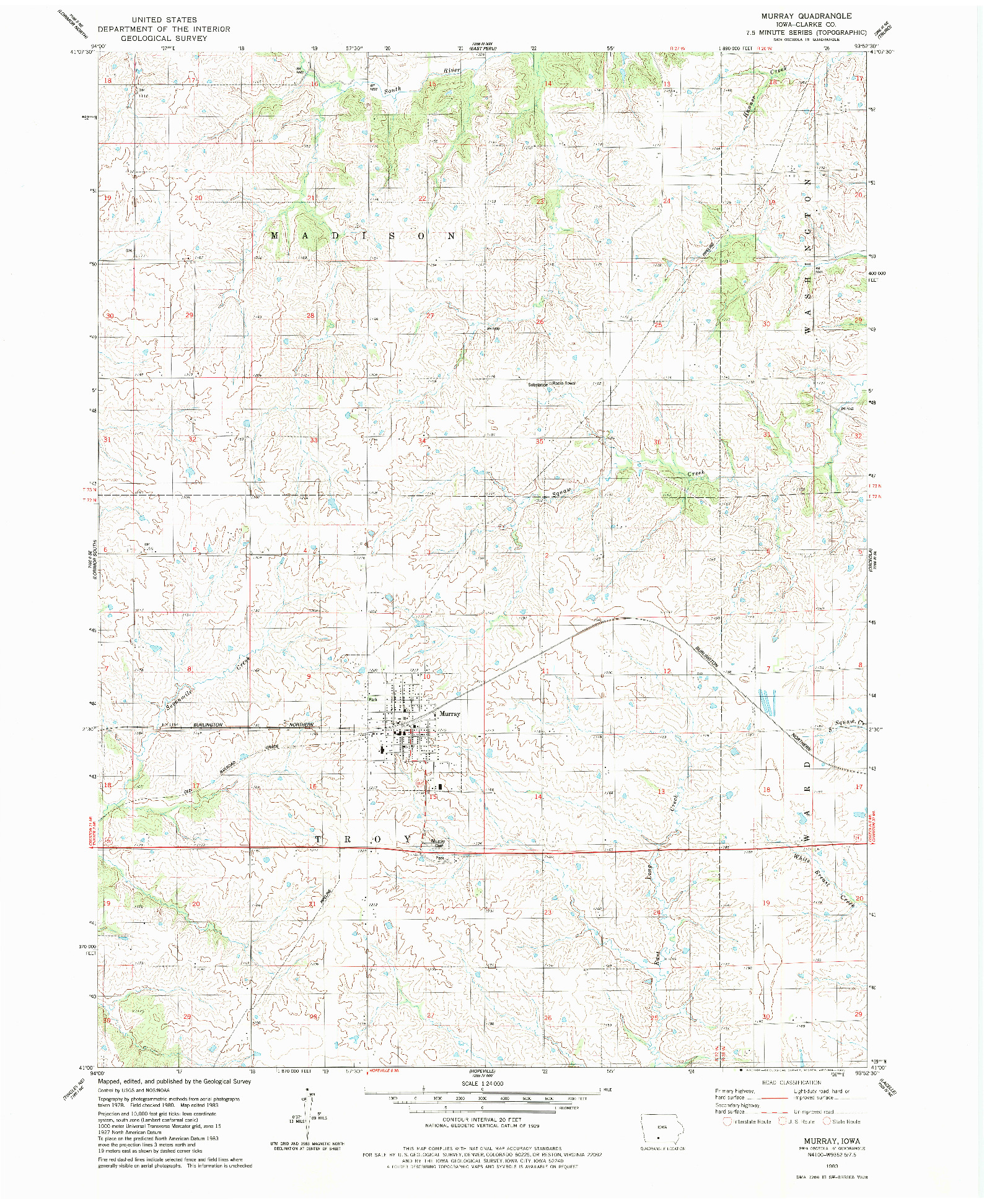 USGS 1:24000-SCALE QUADRANGLE FOR MURRAY, IA 1983
