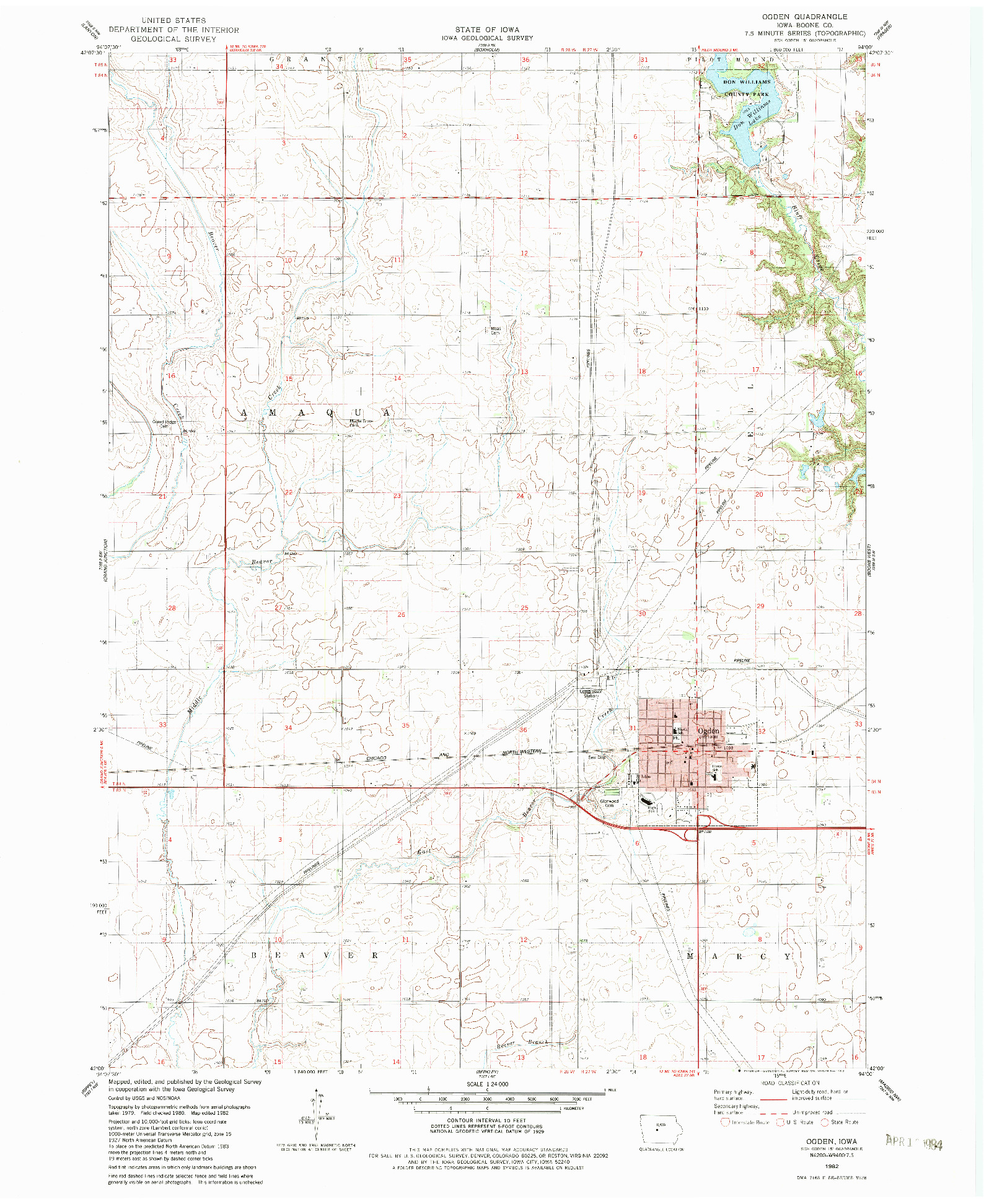 USGS 1:24000-SCALE QUADRANGLE FOR OGDEN, IA 1982