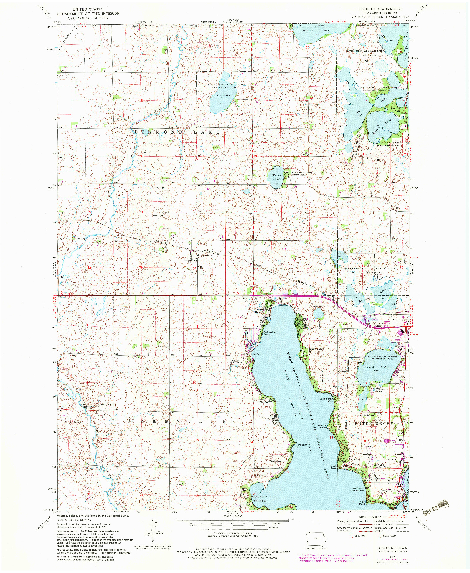 USGS 1:24000-SCALE QUADRANGLE FOR OKOBOJI, IA 1970