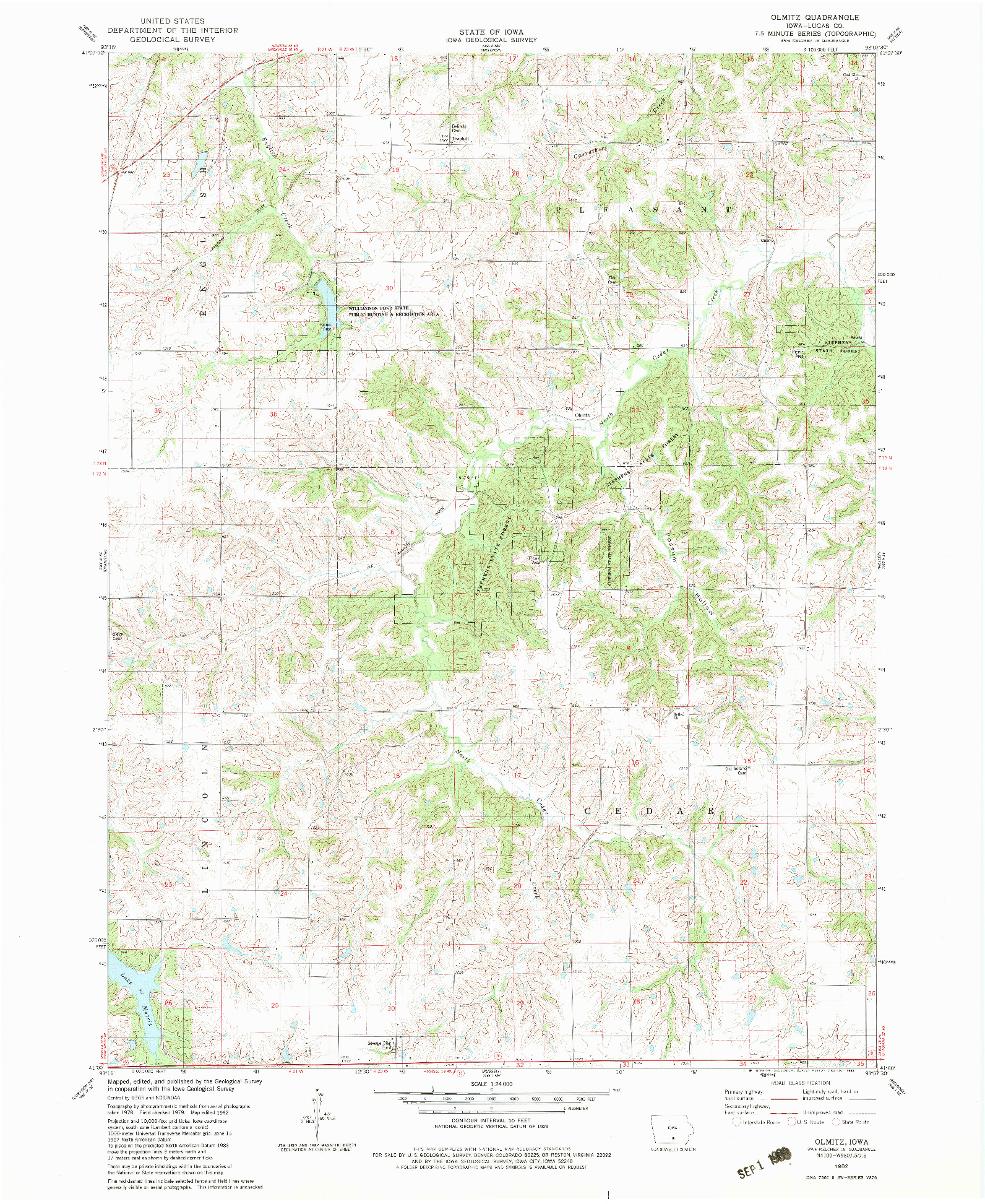 USGS 1:24000-SCALE QUADRANGLE FOR OLMITZ, IA 1982