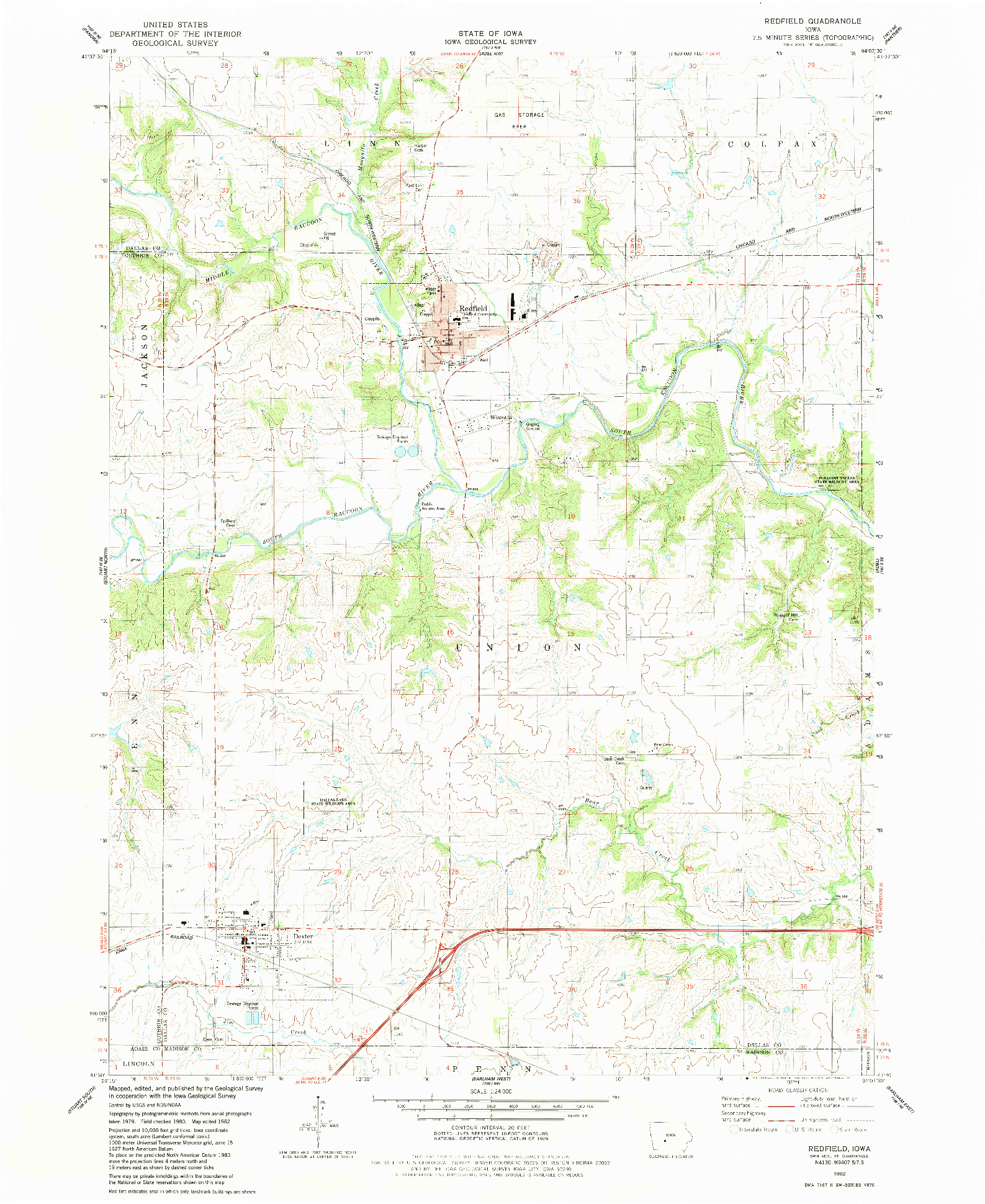 USGS 1:24000-SCALE QUADRANGLE FOR REDFIELD, IA 1982