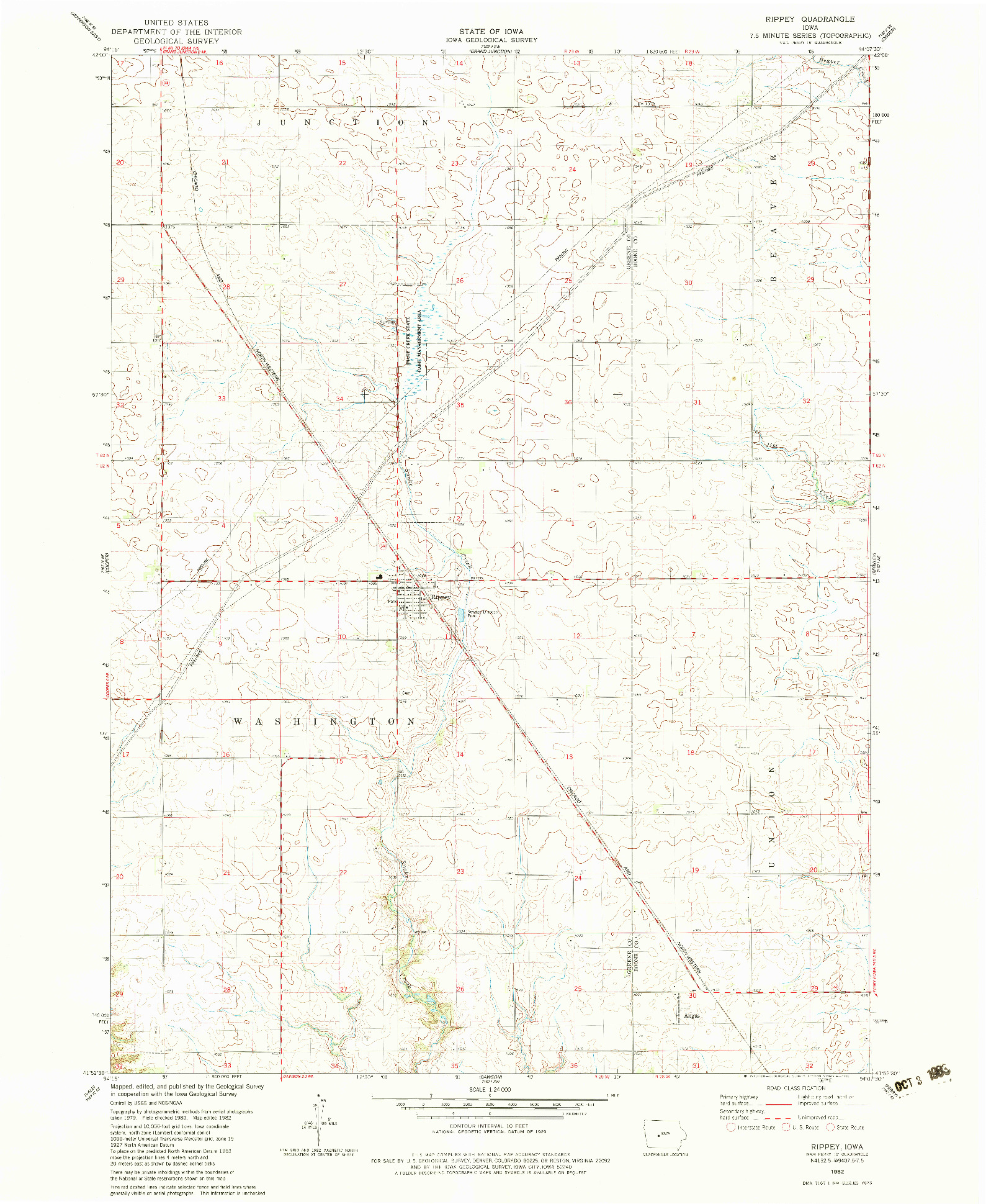 USGS 1:24000-SCALE QUADRANGLE FOR RIPPEY, IA 1982