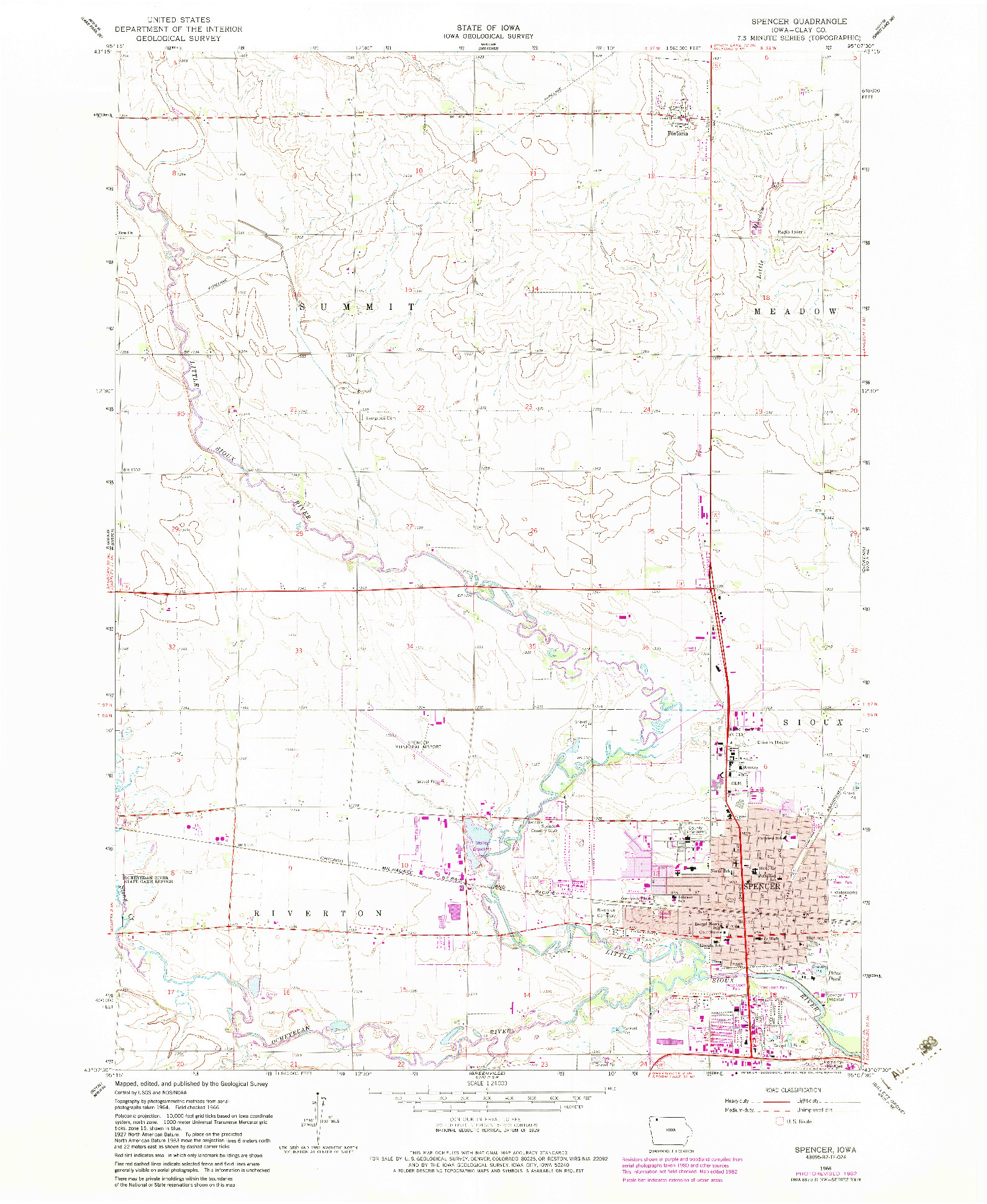 USGS 1:24000-SCALE QUADRANGLE FOR SPENCER, IA 1966