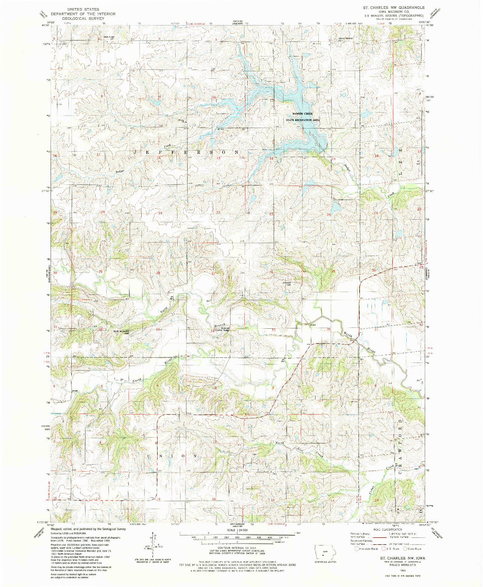 USGS 1:24000-SCALE QUADRANGLE FOR ST. CHARLES NW, IA 1983