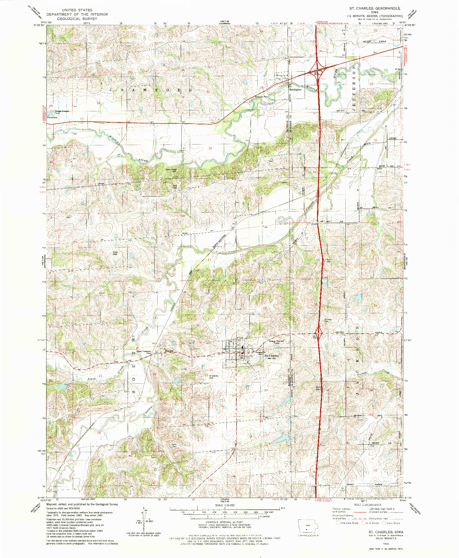 USGS 1:24000-SCALE QUADRANGLE FOR ST. CHARLES, IA 1983