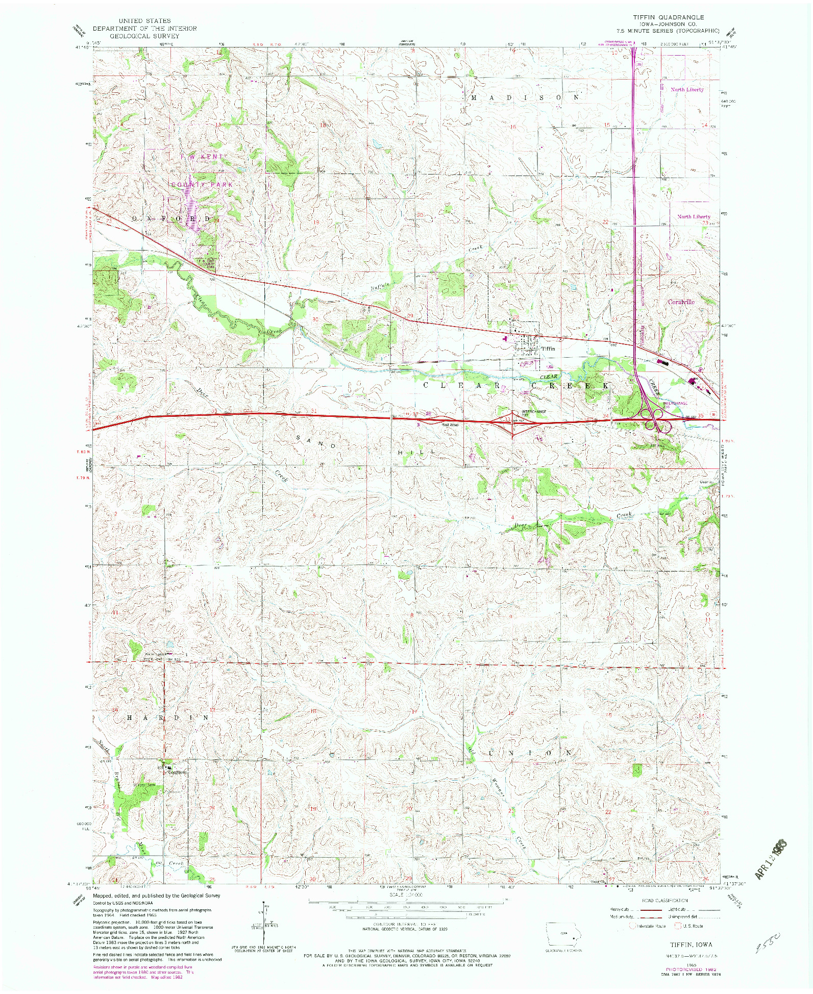 USGS 1:24000-SCALE QUADRANGLE FOR TIFFIN, IA 1965