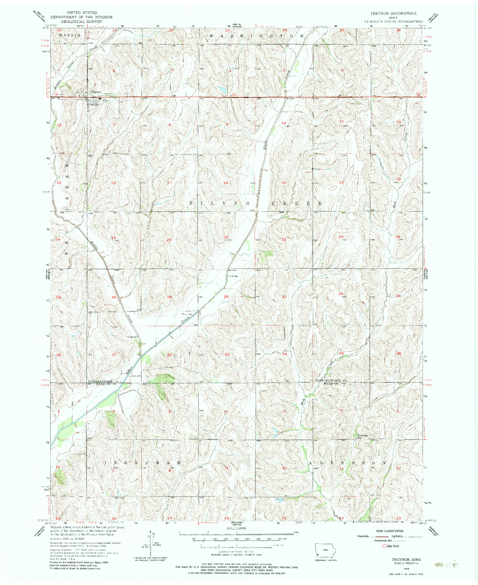USGS 1:24000-SCALE QUADRANGLE FOR TREYNOR, IA 1956