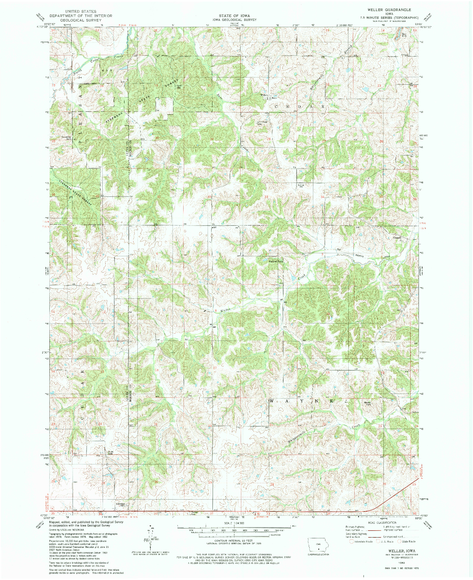 USGS 1:24000-SCALE QUADRANGLE FOR WELLER, IA 1982