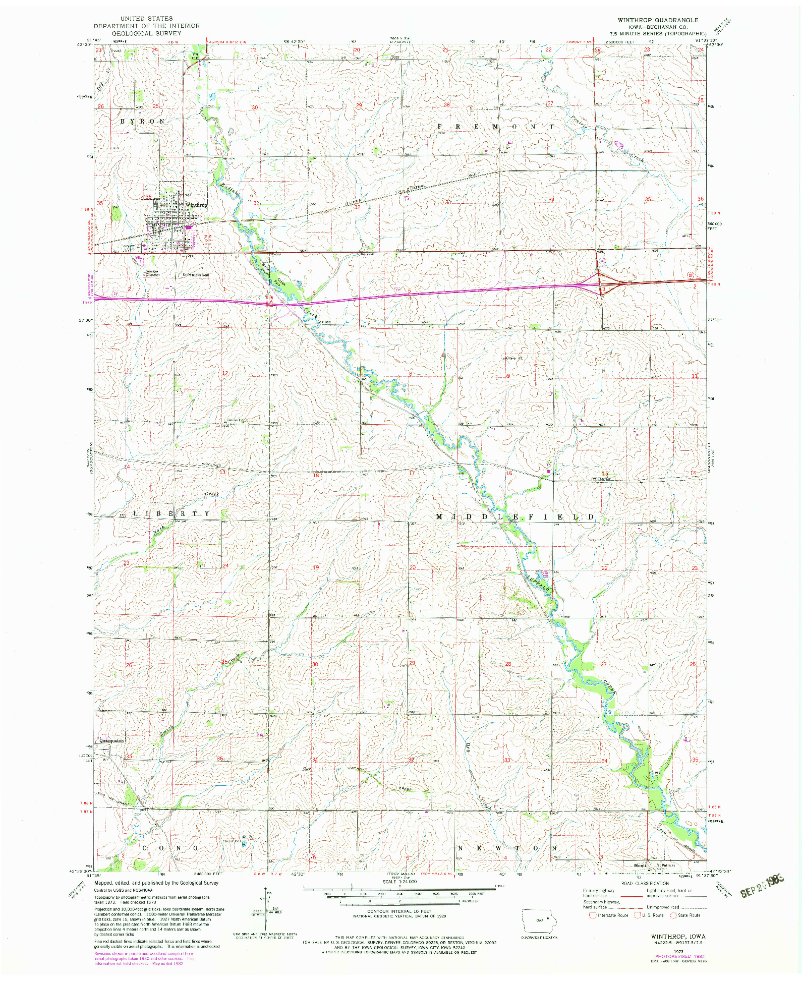 USGS 1:24000-SCALE QUADRANGLE FOR WINTHROP, IA 1973