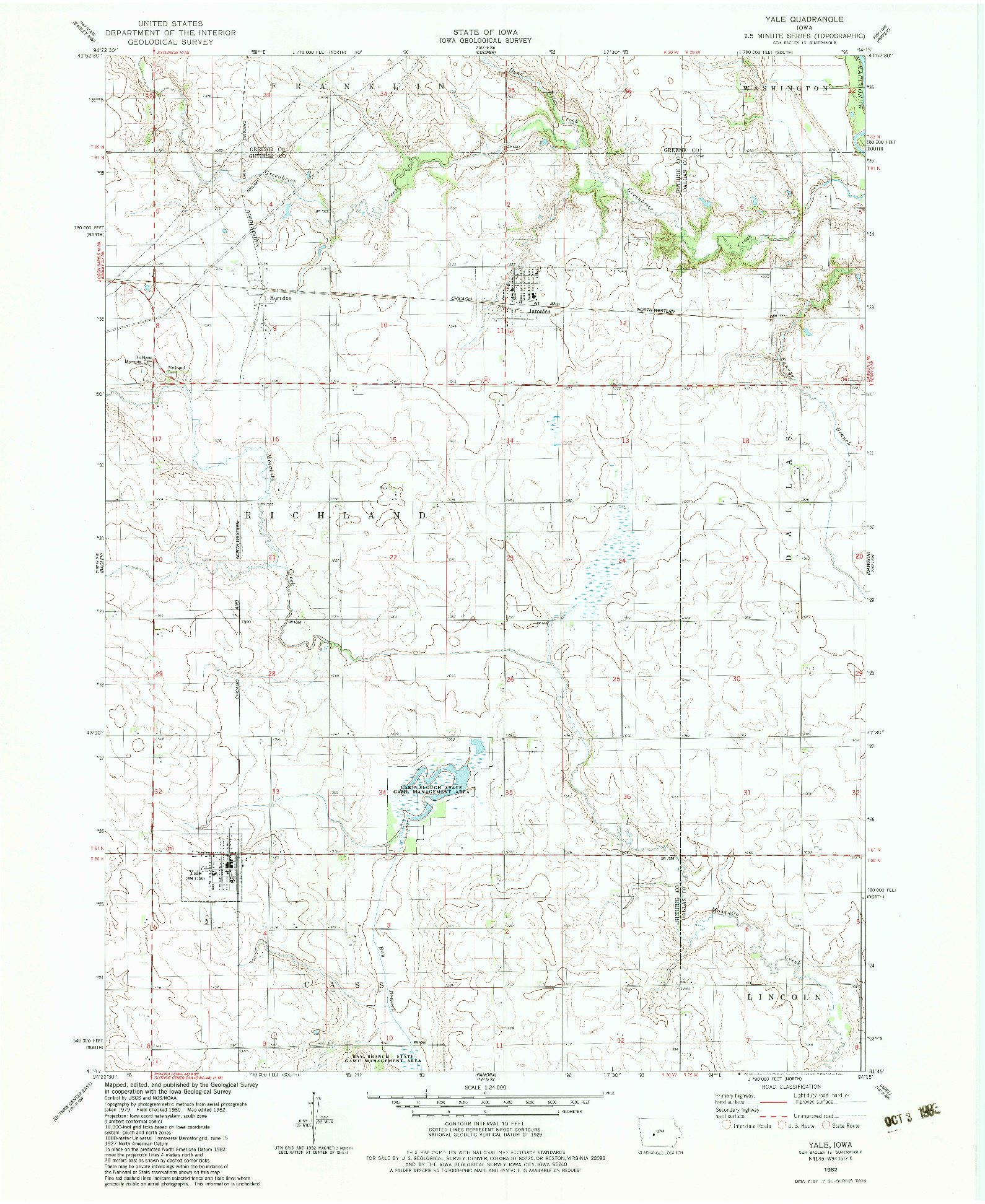 USGS 1:24000-SCALE QUADRANGLE FOR YALE, IA 1982