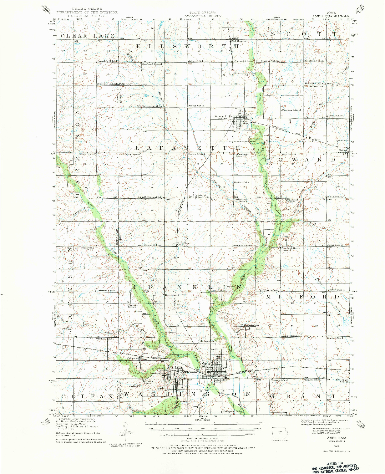 USGS 1:62500-SCALE QUADRANGLE FOR AMES, IA 1912