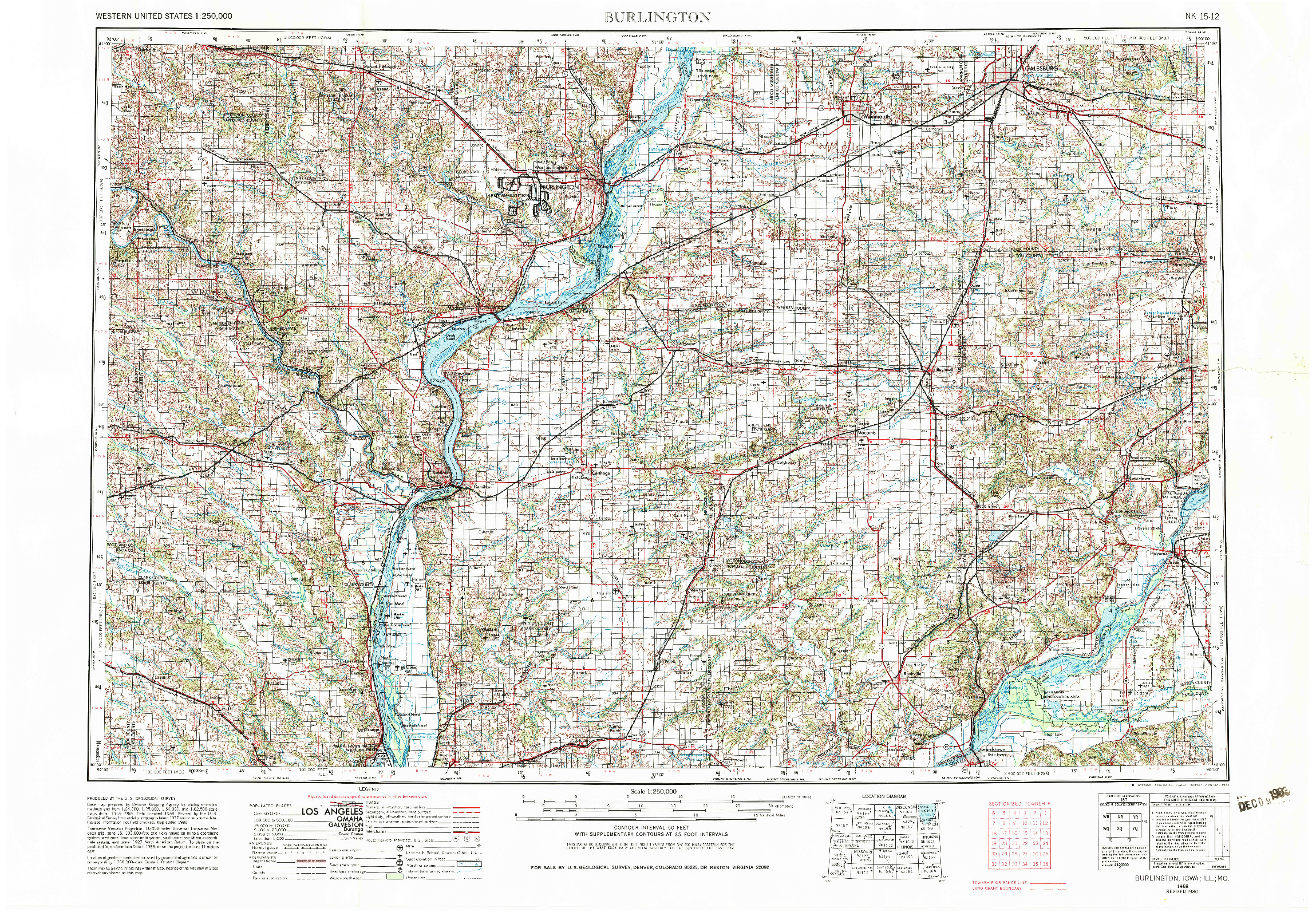 USGS 1:250000-SCALE QUADRANGLE FOR BURLINGTON, IA 1958