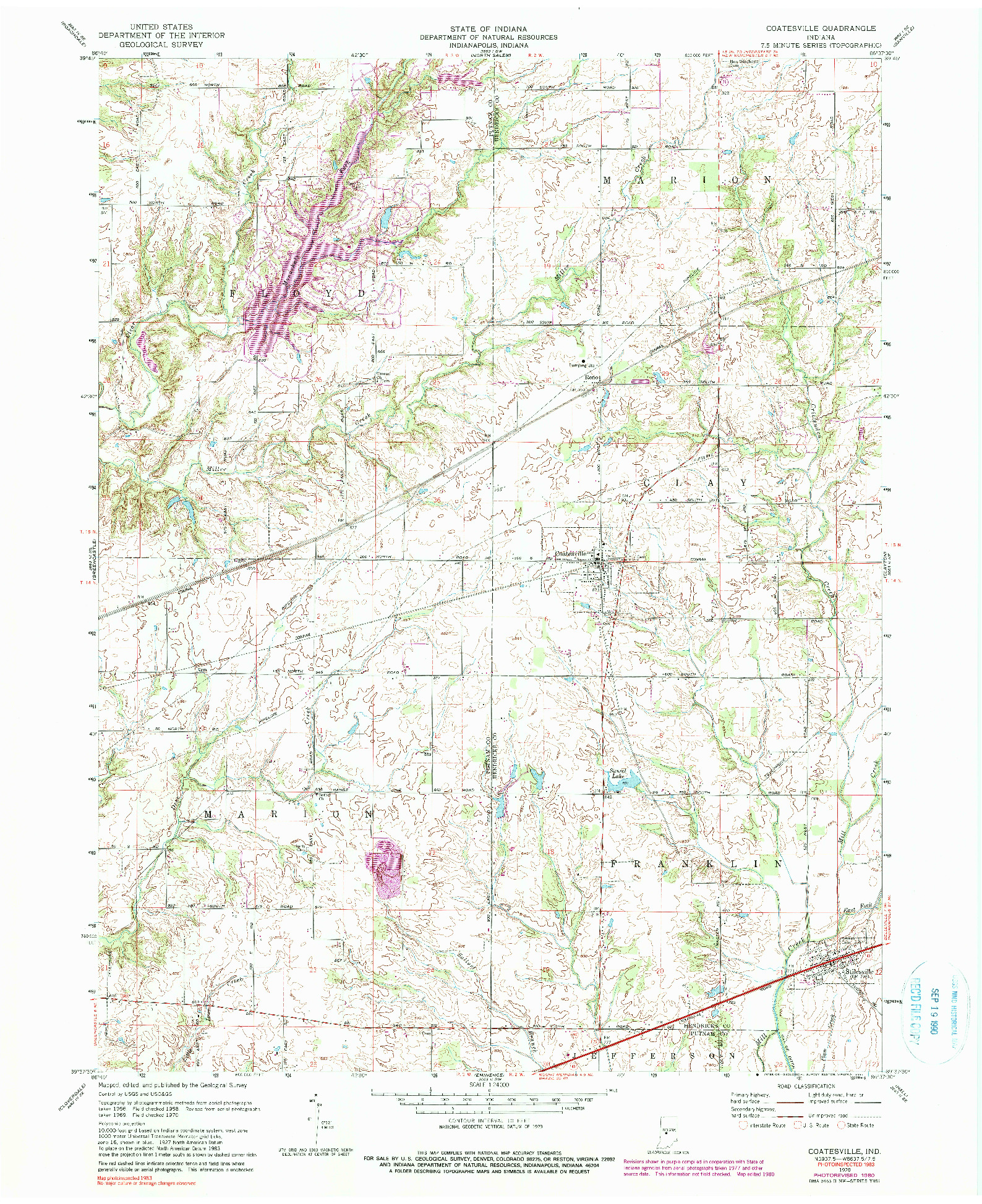 USGS 1:24000-SCALE QUADRANGLE FOR COATESVILLE, IN 1970