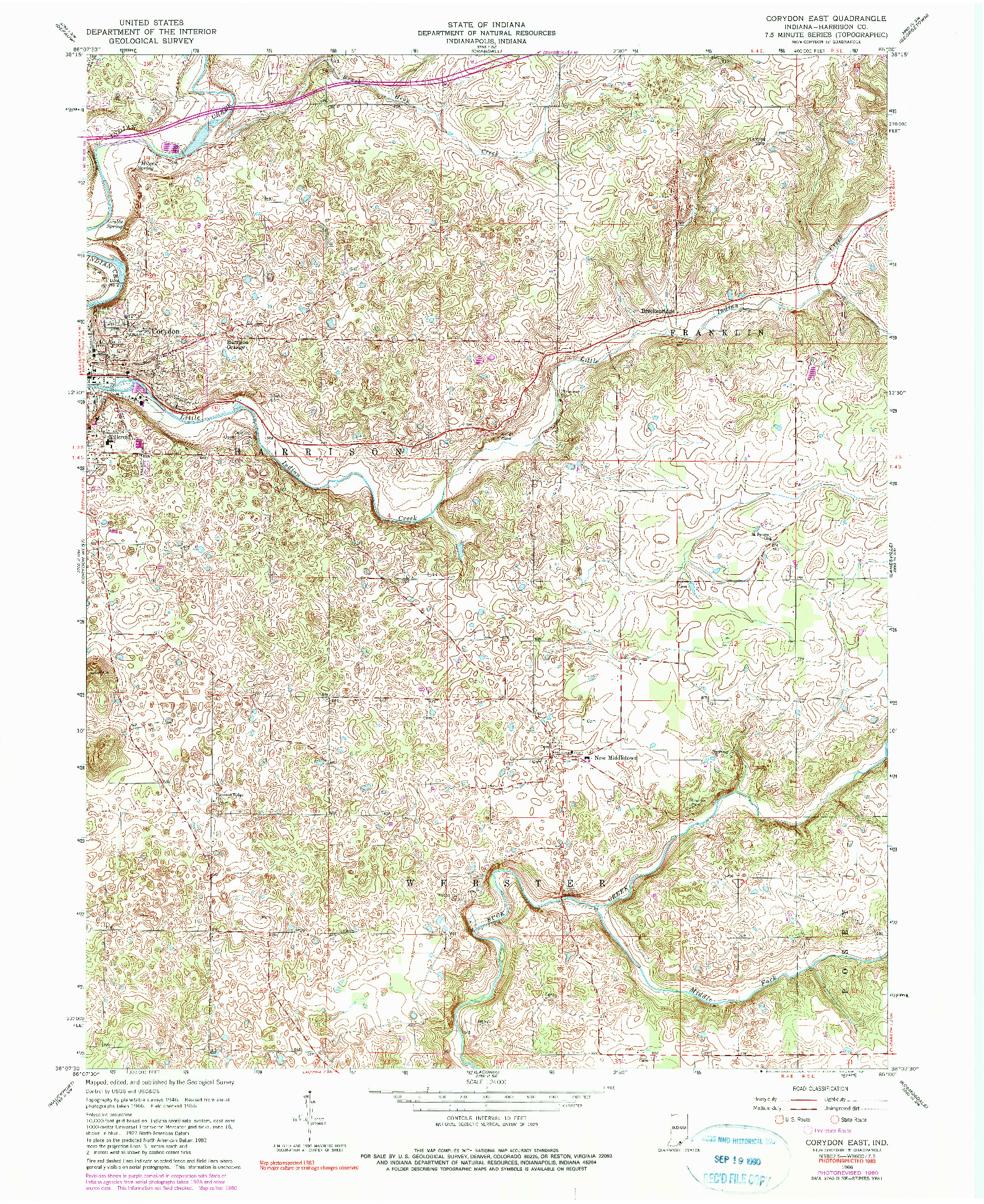 USGS 1:24000-SCALE QUADRANGLE FOR CORYDON EAST, IN 1966