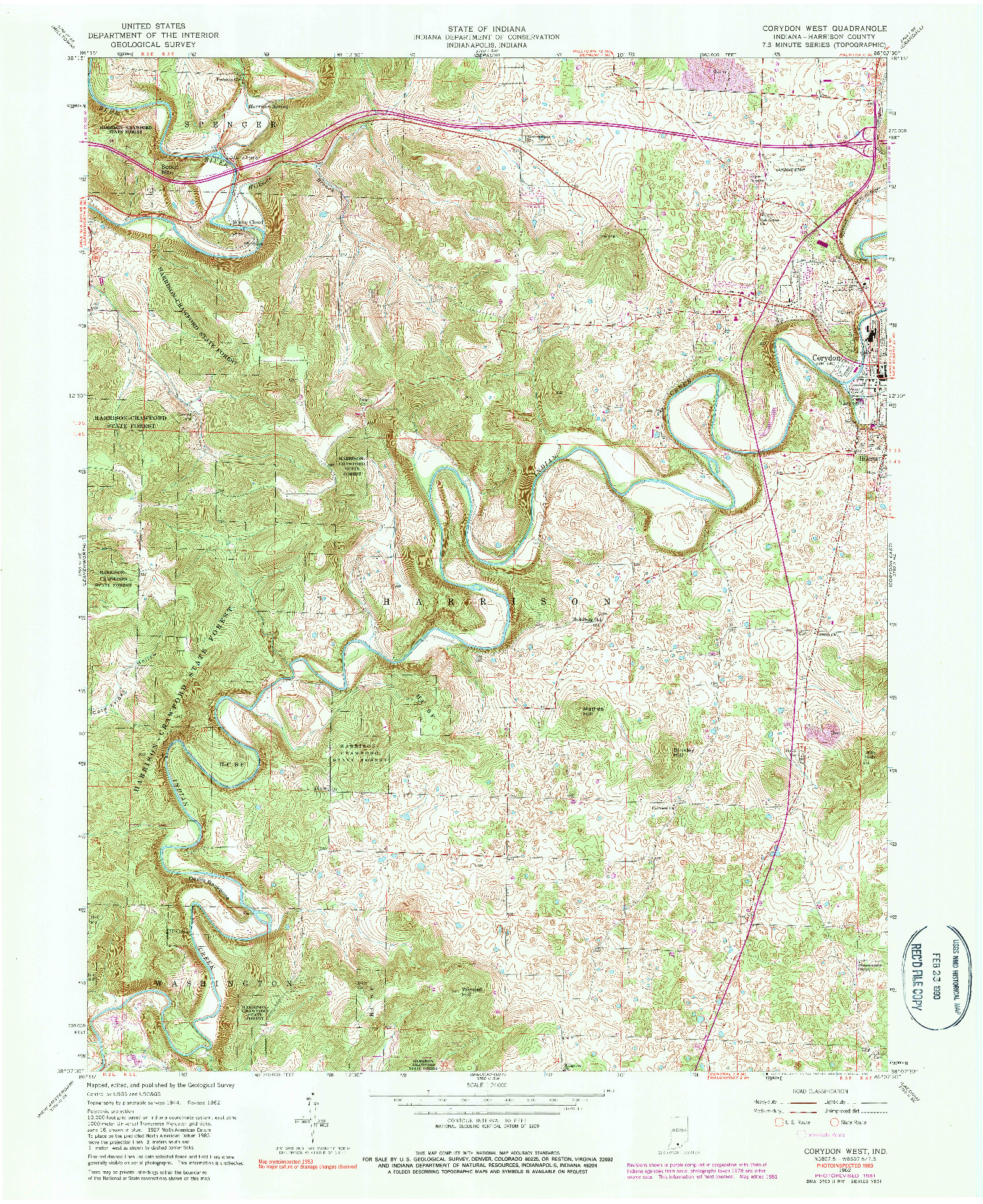 USGS 1:24000-SCALE QUADRANGLE FOR CORYDON WEST, IN 1962